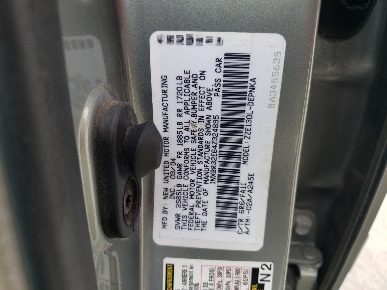 2004 Toyota Corolla Ce VIN: 1NXBR32E64Z324895 Lot: 61835654