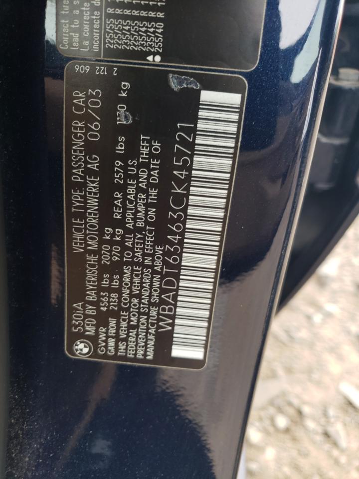 2003 BMW 530 I Automatic VIN: WBADT63463CK45721 Lot: 64483684