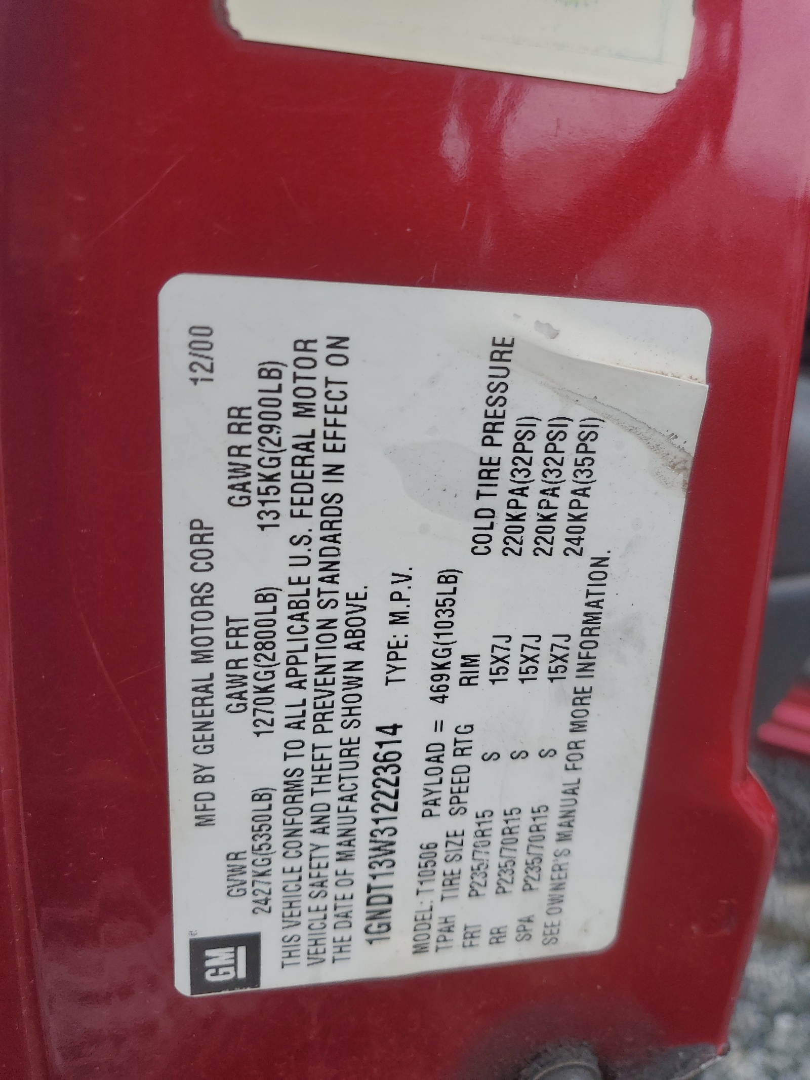 1GNDT13W312223614 2001 Chevrolet Blazer