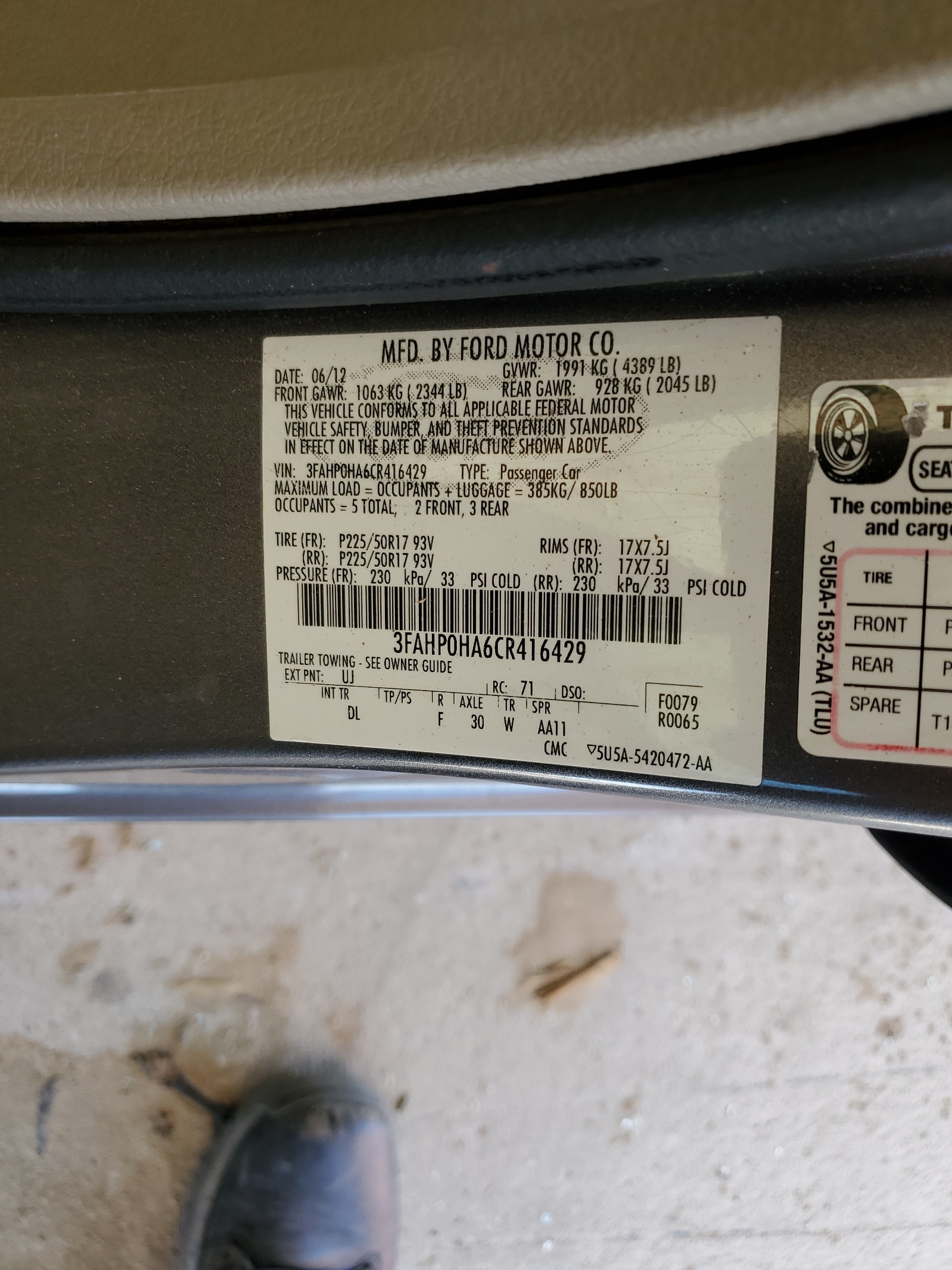 3FAHP0HA6CR416429 2012 Ford Fusion Se