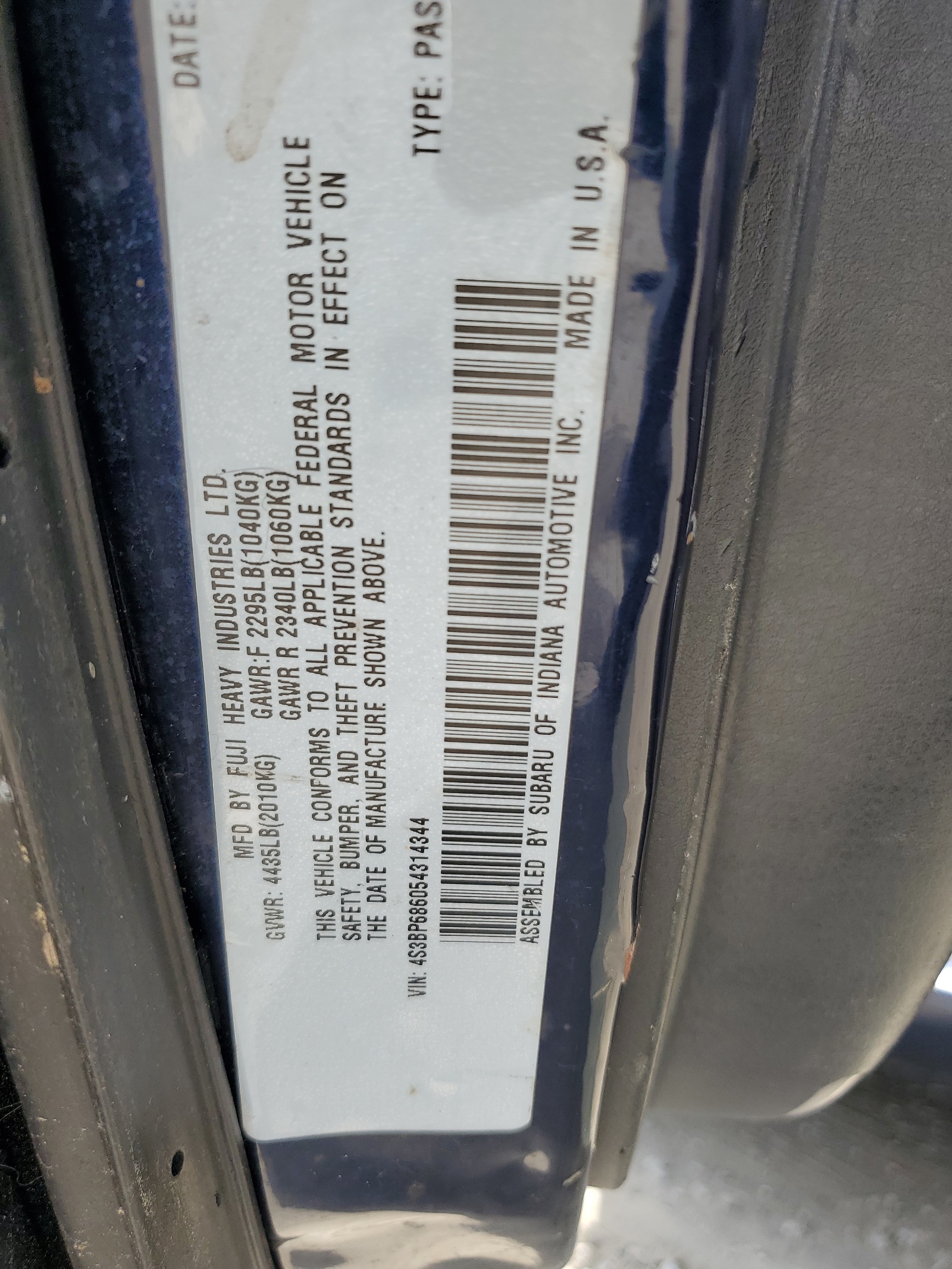 4S3BP686054314344 2005 Subaru Legacy Gt