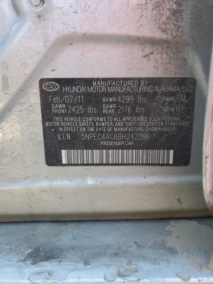 2011 Hyundai Sonata Se VIN: 5NPEC4AC6BH242066 Lot: 64002864