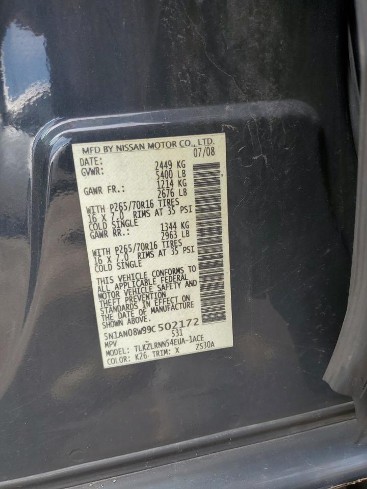 2009 Nissan Xterra Off Road VIN: 5N1AN08W99C502172 Lot: 63408024