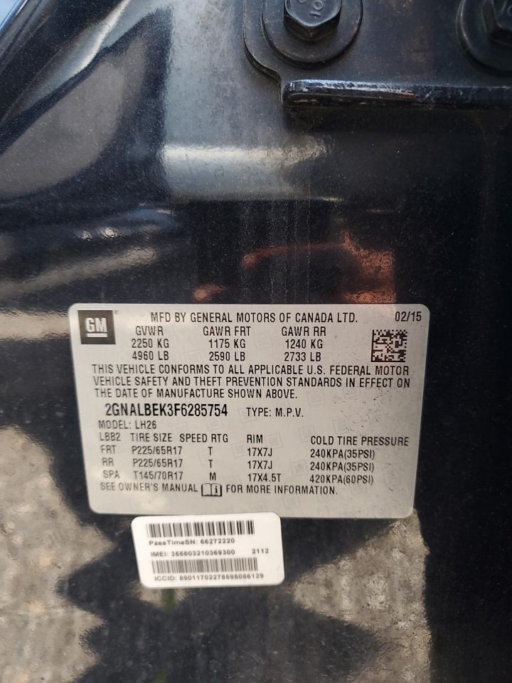 2015 Chevrolet Equinox Lt VIN: 2GNALBEK3F6285754 Lot: 62660914
