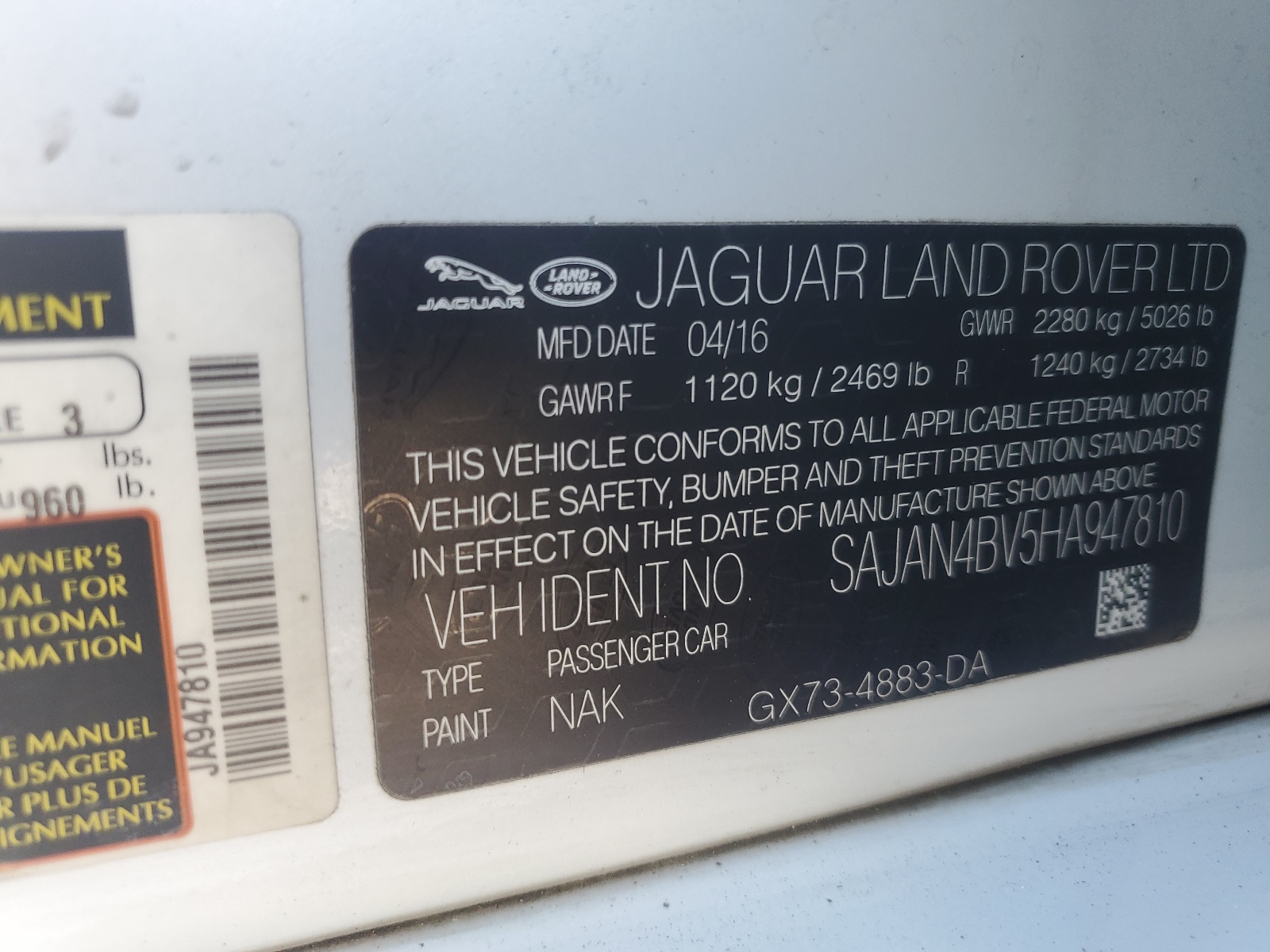 SAJAN4BV5HA947810 2017 Jaguar Xe First Edition