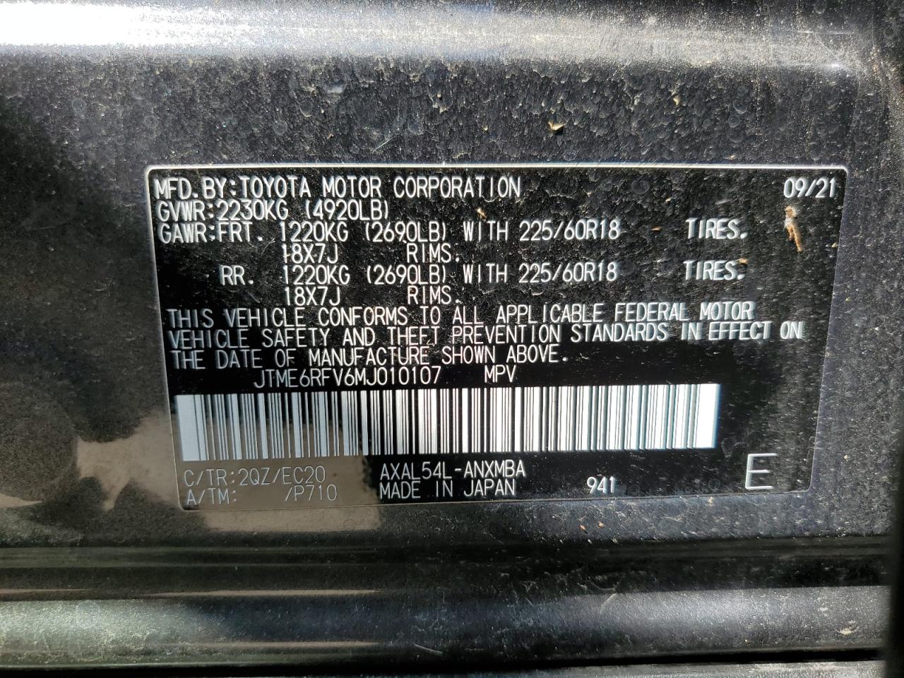 2021 Toyota Rav4 Xse VIN: JTME6RFV6MJ010107 Lot: 63443004