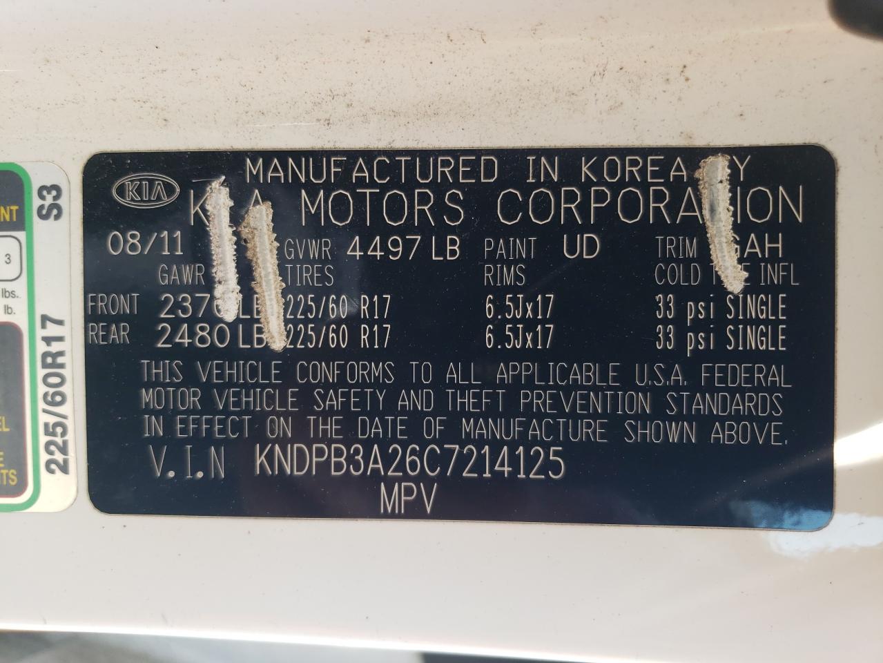 2012 Kia Sportage Base VIN: KNDPB3A26C7214125 Lot: 64852834