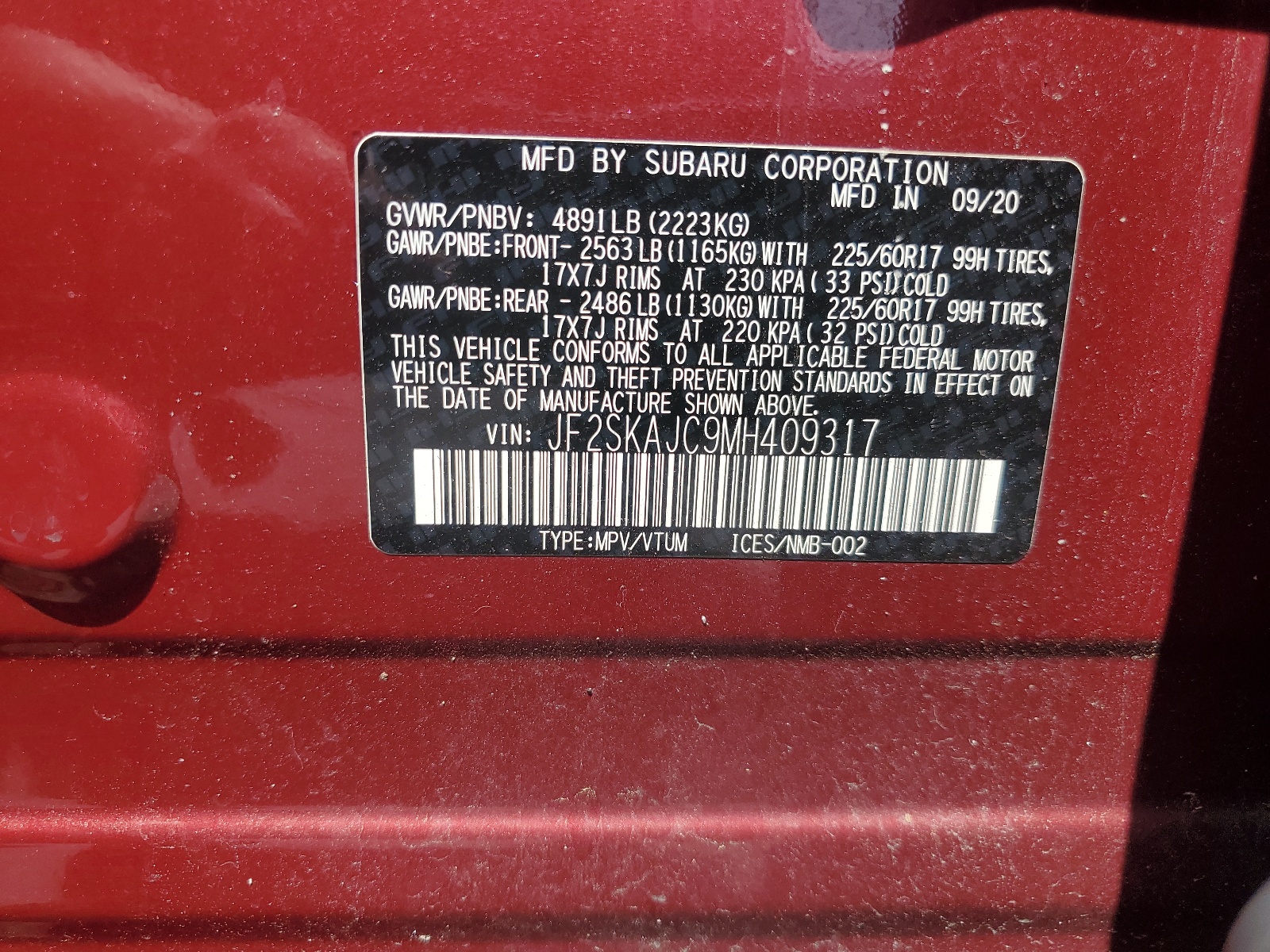 JF2SKAJC9MH409317 2021 Subaru Forester Premium