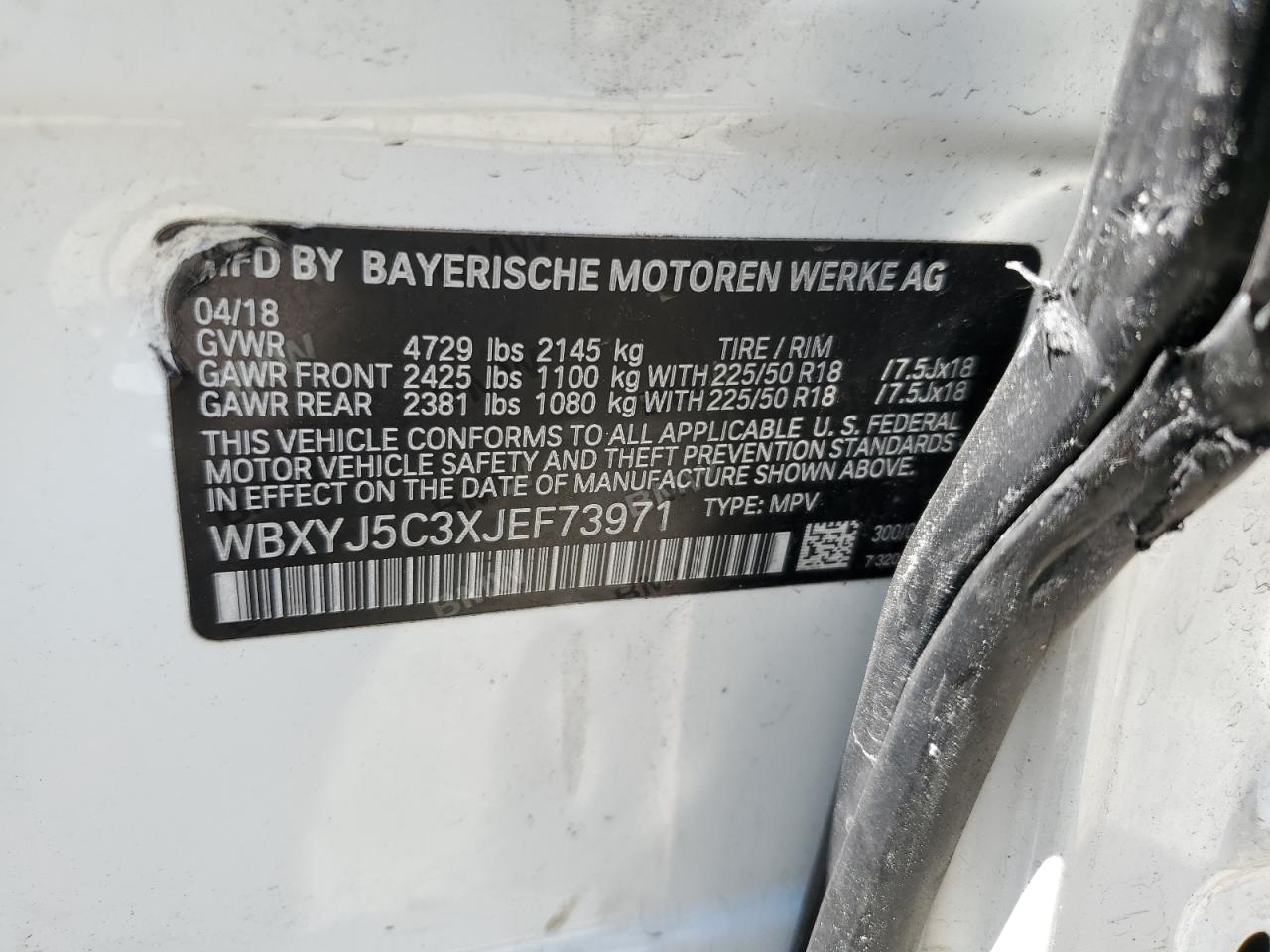 2018 BMW X2 xDrive28I VIN: WBXYJ5C3XJEF73971 Lot: 63793444