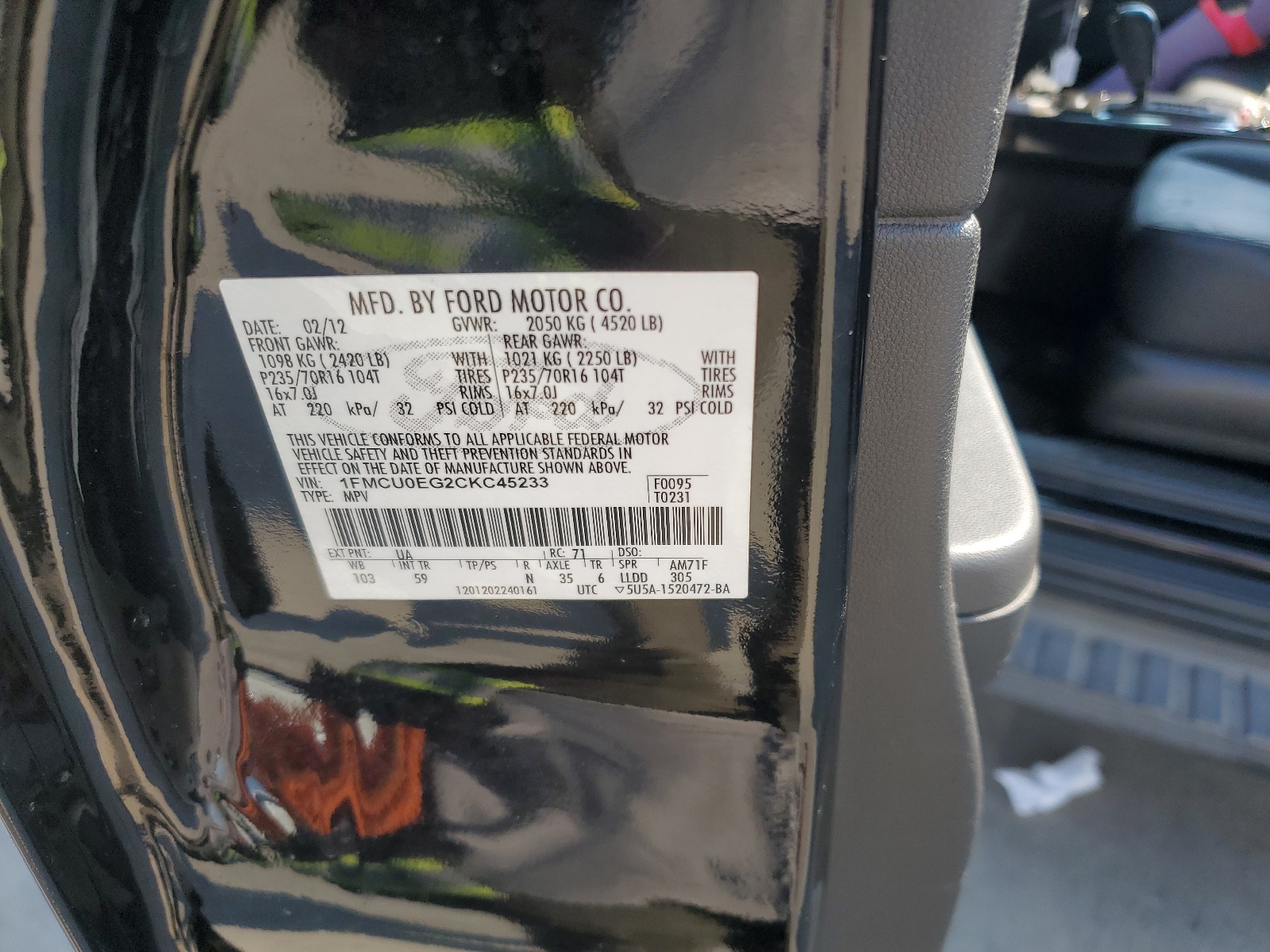 1FMCU0EG2CKC45233 2012 Ford Escape Limited