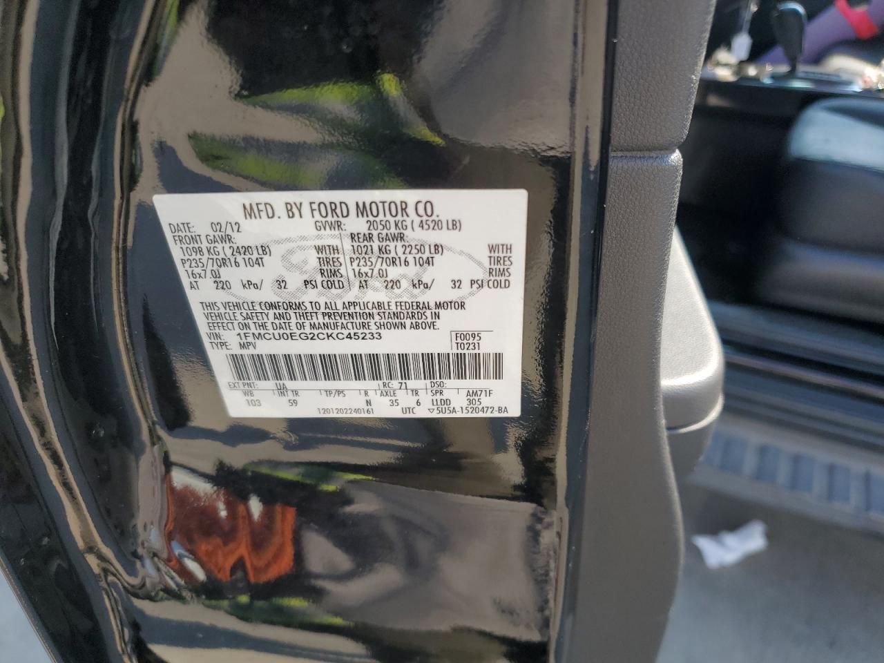 2012 Ford Escape Limited VIN: 1FMCU0EG2CKC45233 Lot: 64029044