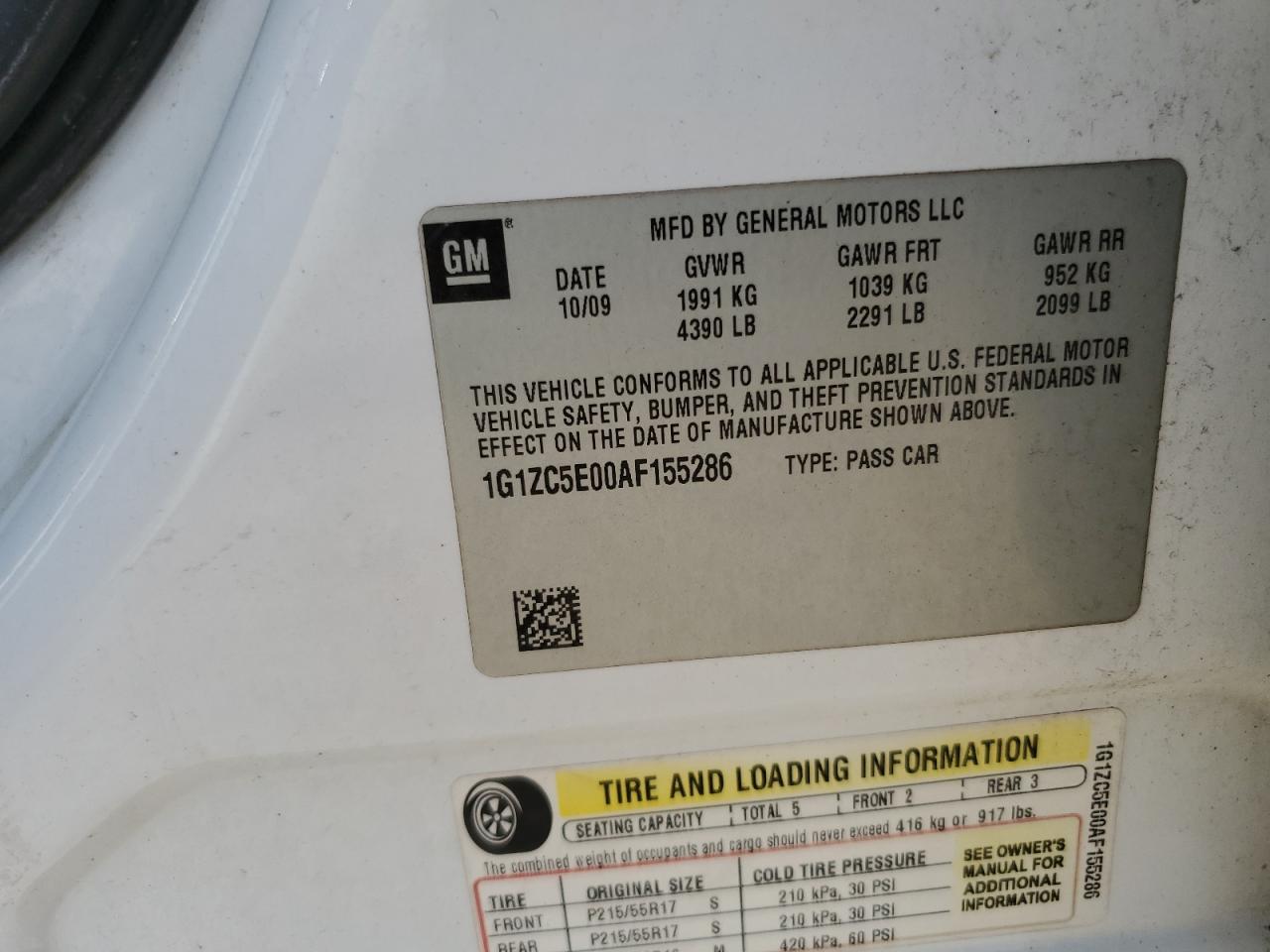 2010 Chevrolet Malibu 1Lt VIN: 1G1ZC5E00AF155286 Lot: 61339104