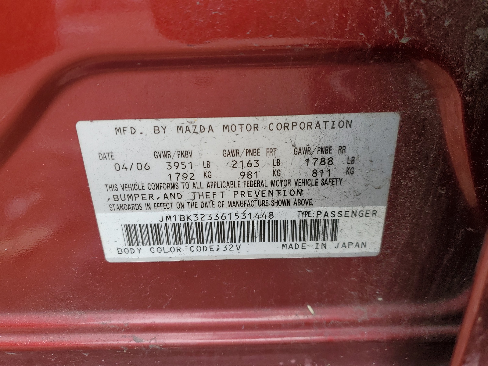 JM1BK323361531448 2006 Mazda 3 S