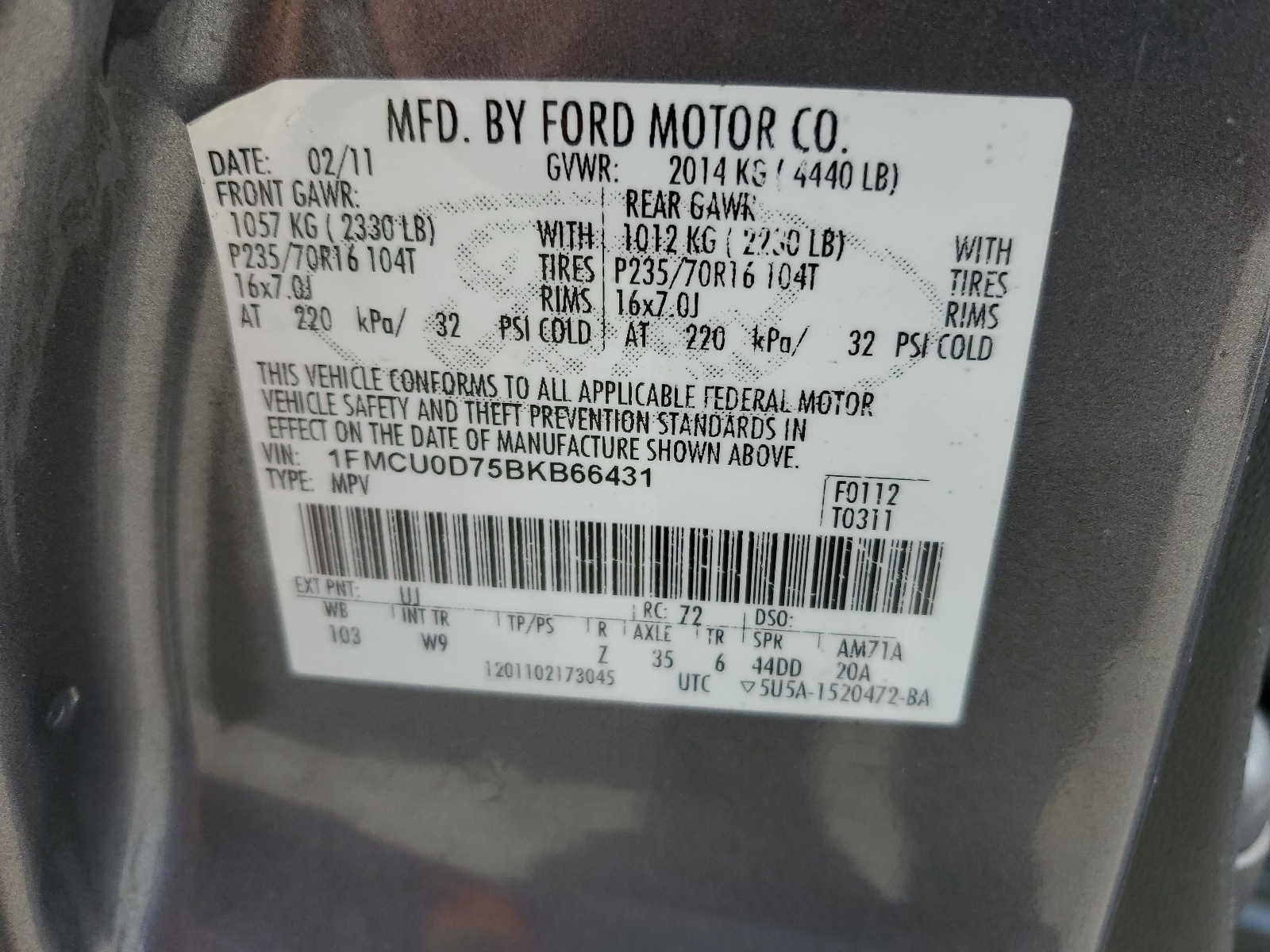 1FMCU0D75BKB66431 2011 Ford Escape Xlt