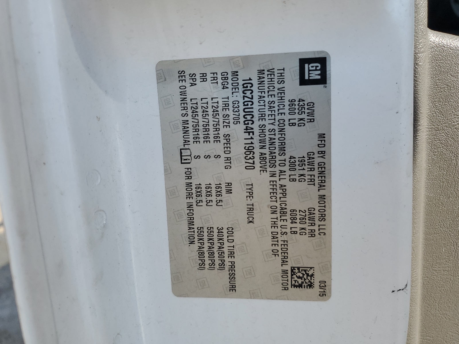 1GCZGUCG4F1196370 2015 Chevrolet Express G3500