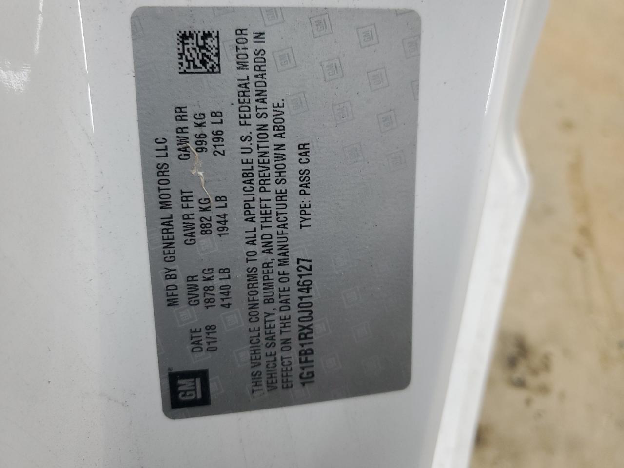 2018 Chevrolet Camaro Lt VIN: 1G1FB1RX0J0146127 Lot: 63607734