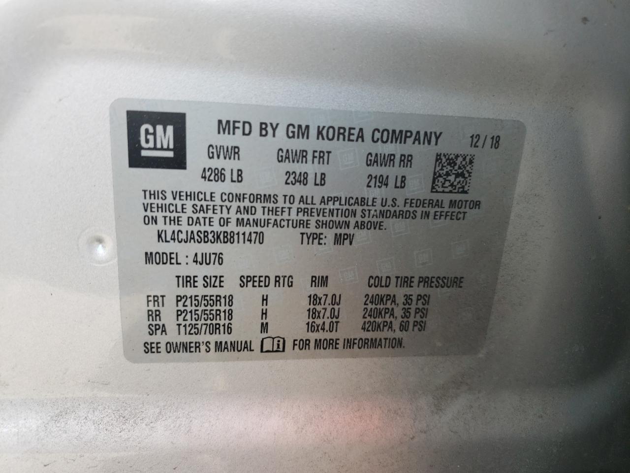 2019 Buick Encore Preferred VIN: KL4CJASB3KB811470 Lot: 63174994