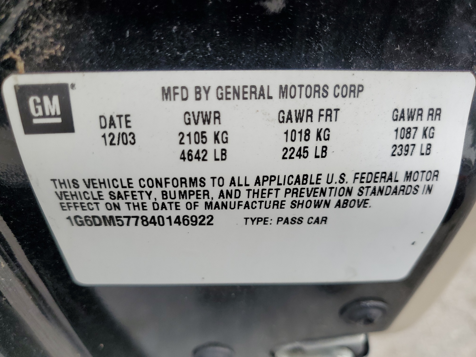 1G6DM577840146922 2004 Cadillac Cts