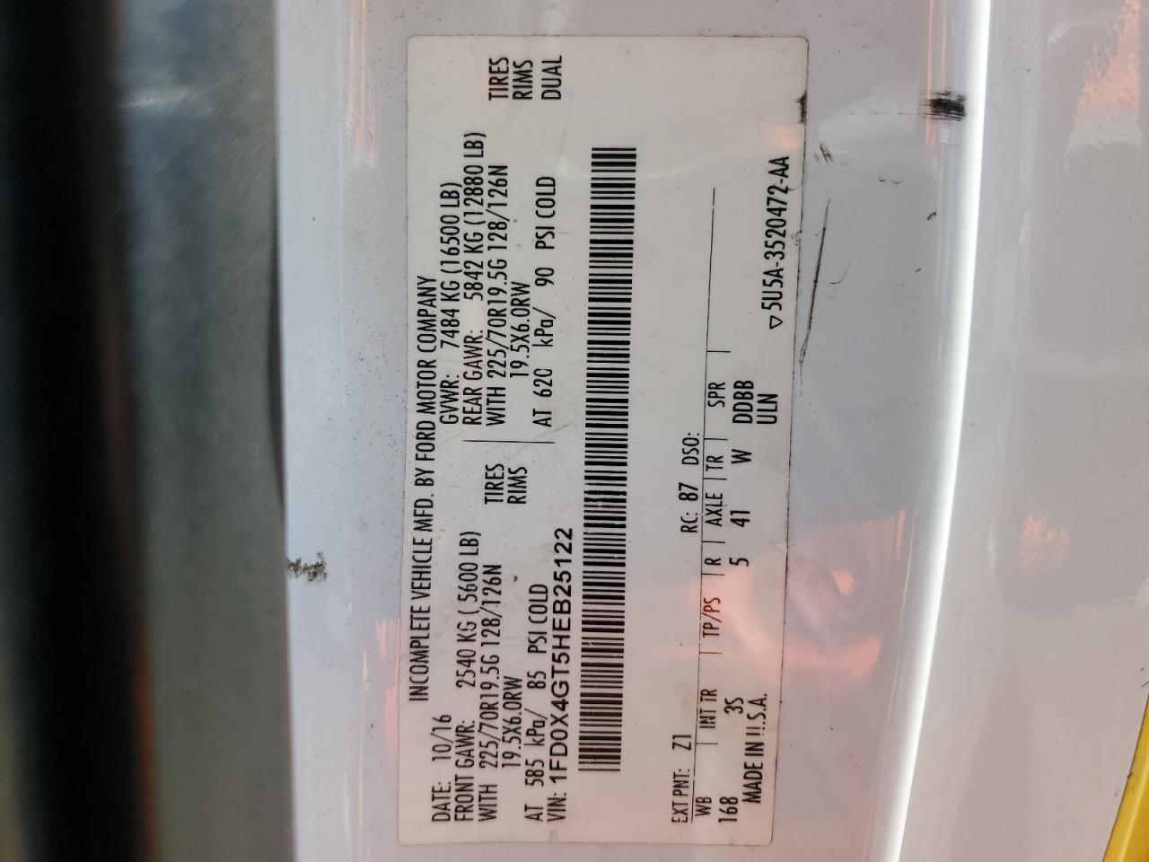 2017 Ford F450 Super Duty VIN: 1FD0X4GT5HEB25122 Lot: 62021774