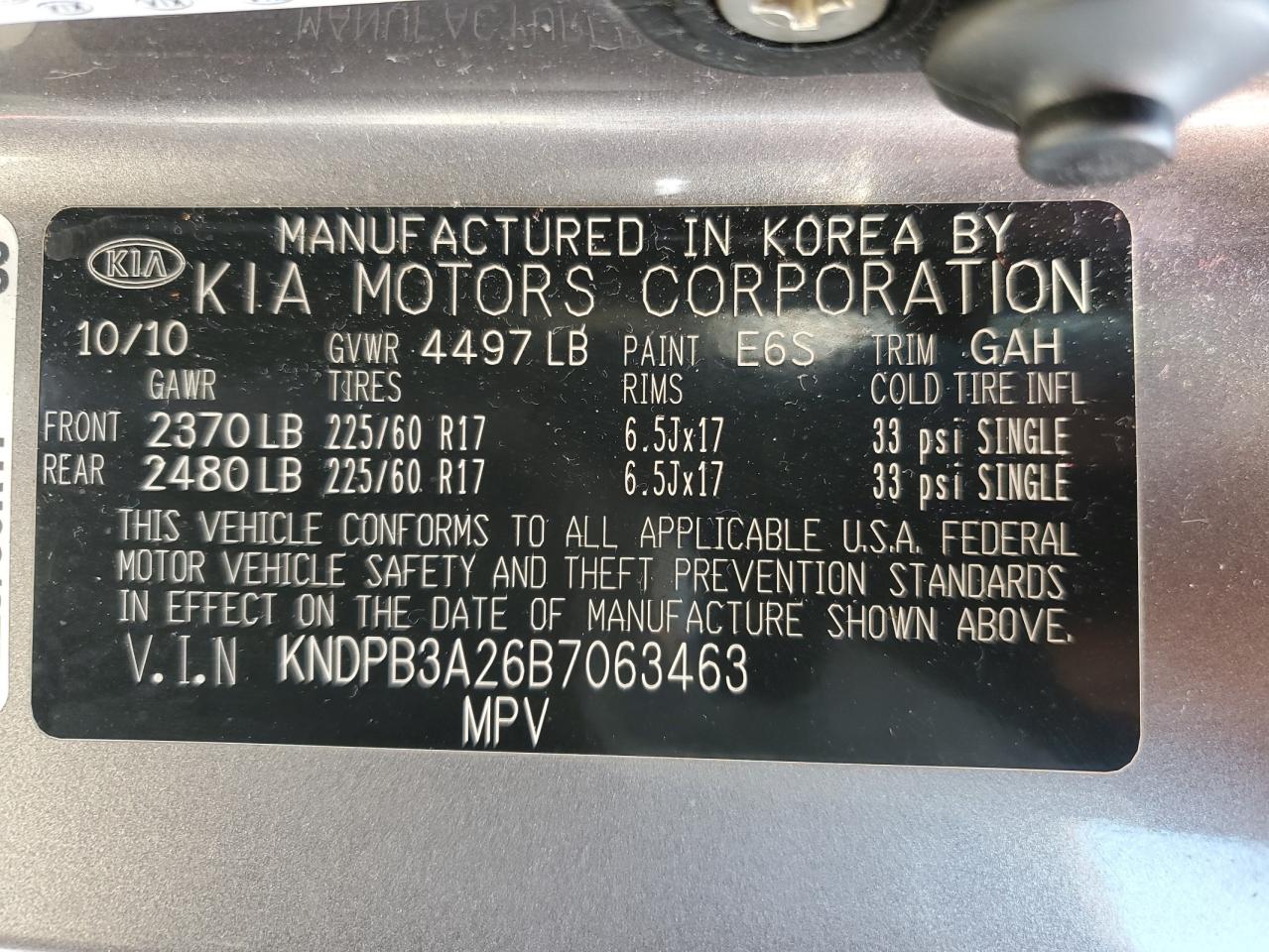 2011 Kia Sportage Lx VIN: KNDPB3A26B7063463 Lot: 63343404