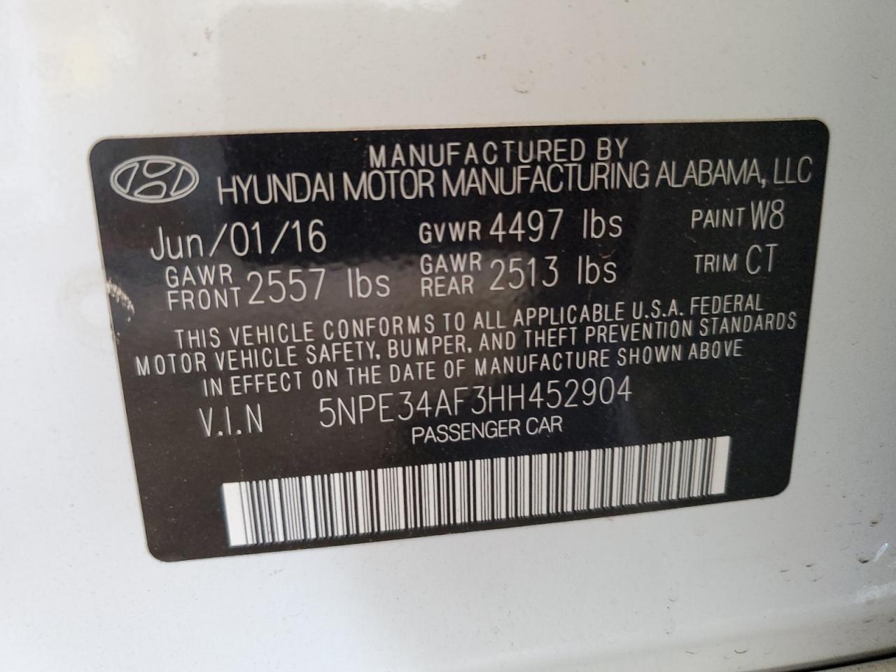 2017 Hyundai Sonata Sport VIN: 5NPE34AF3HH452904 Lot: 64399324