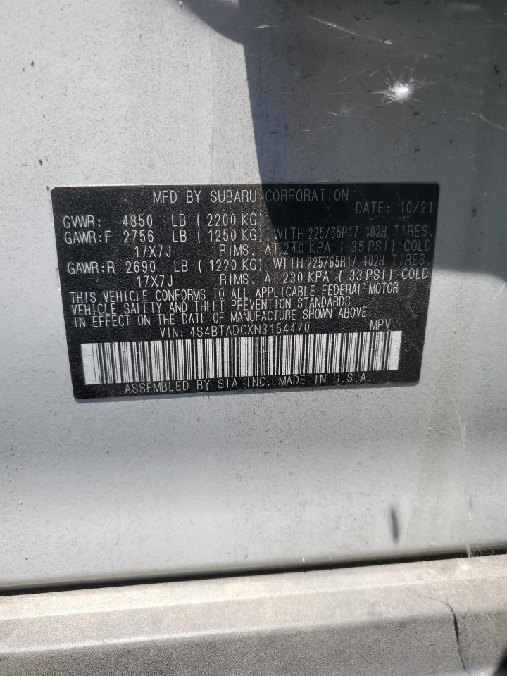 2022 Subaru Outback Premium VIN: 4S4BTADCXN3154470 Lot: 62471104