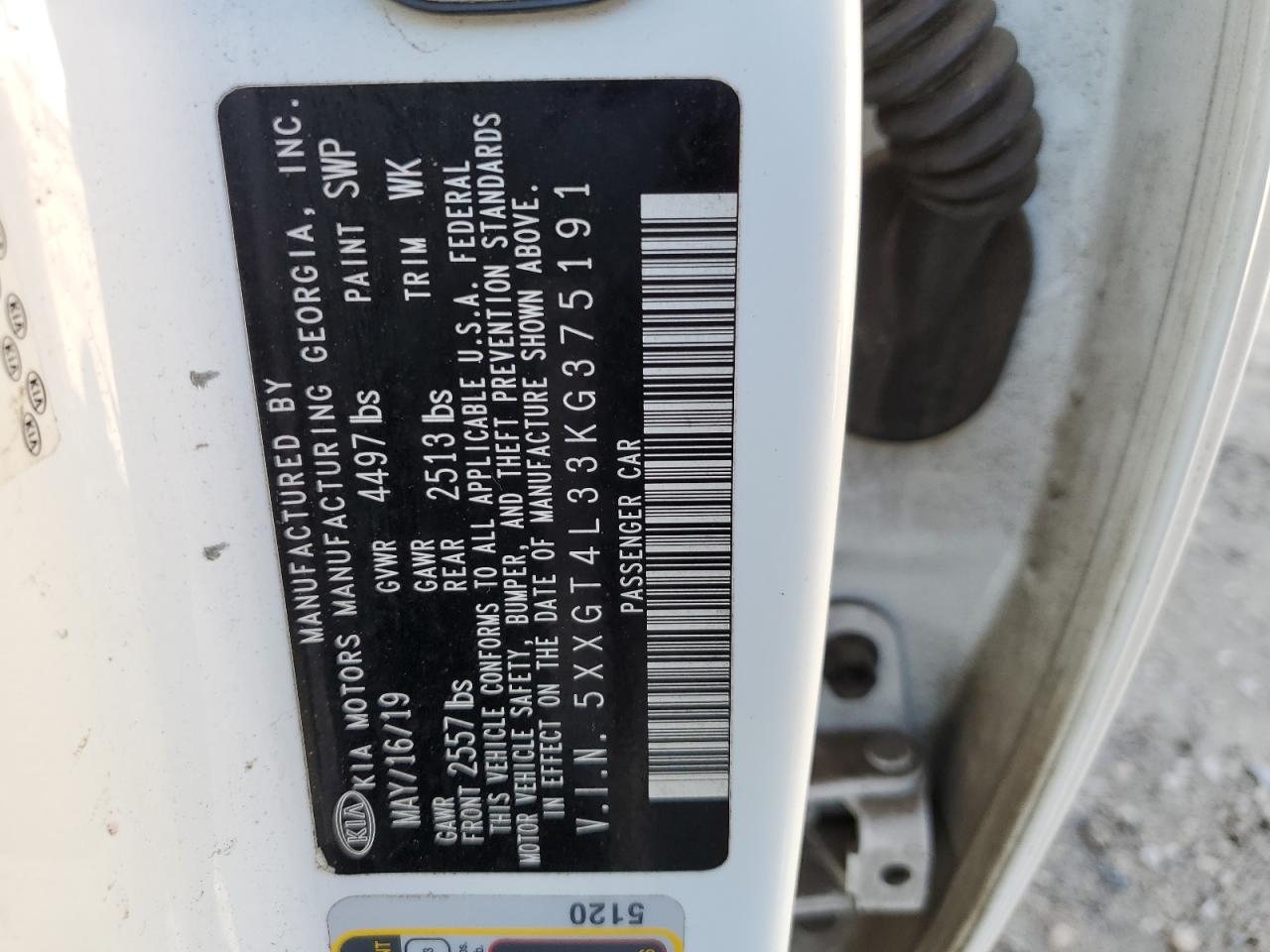 2019 Kia Optima Lx VIN: 5XXGT4L33KG375191 Lot: 64020844