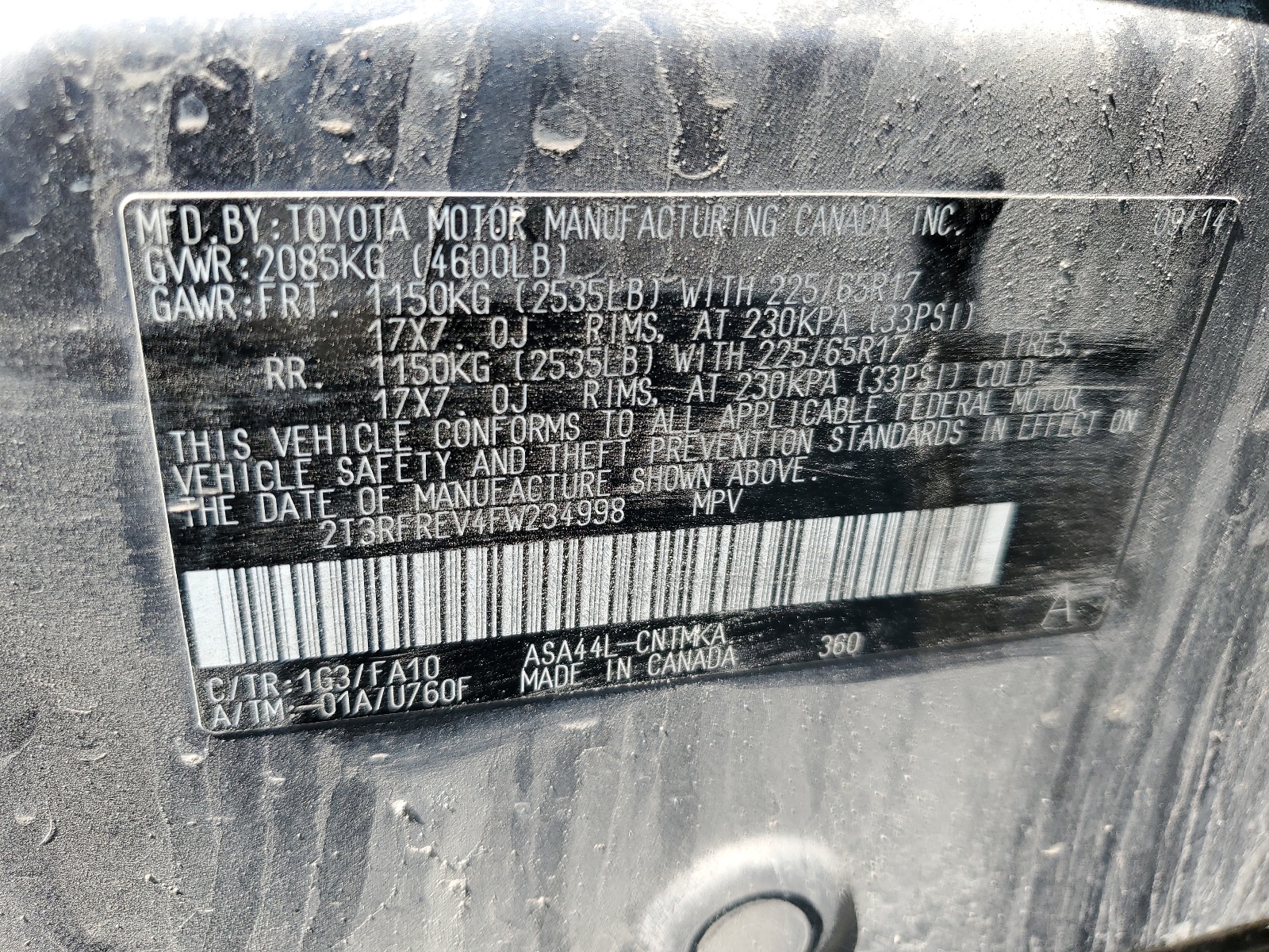 2T3RFREV4FW234998 2015 Toyota Rav4 Xle