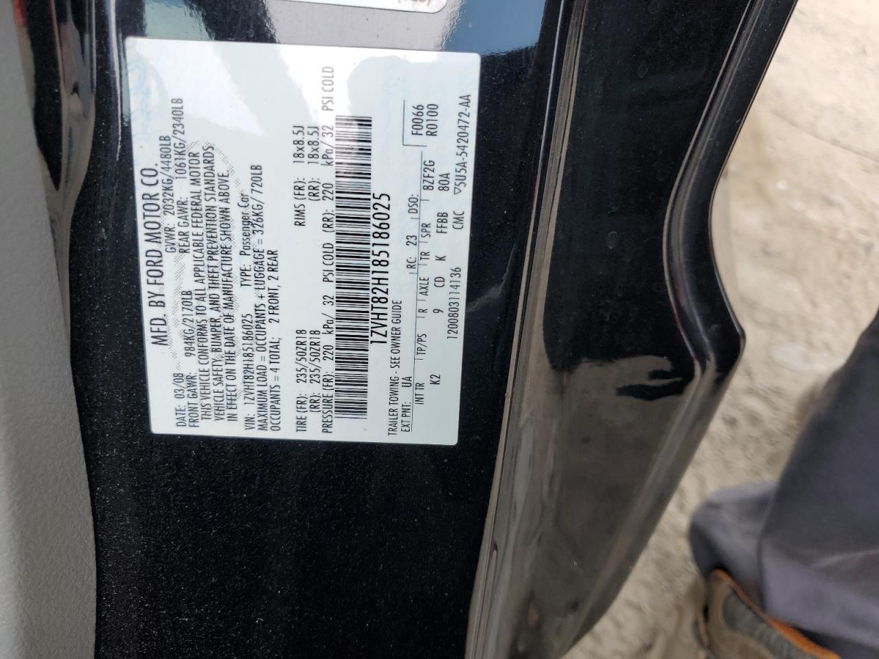 2008 Ford Mustang Gt VIN: 1ZVHT82H185186025 Lot: 63090524