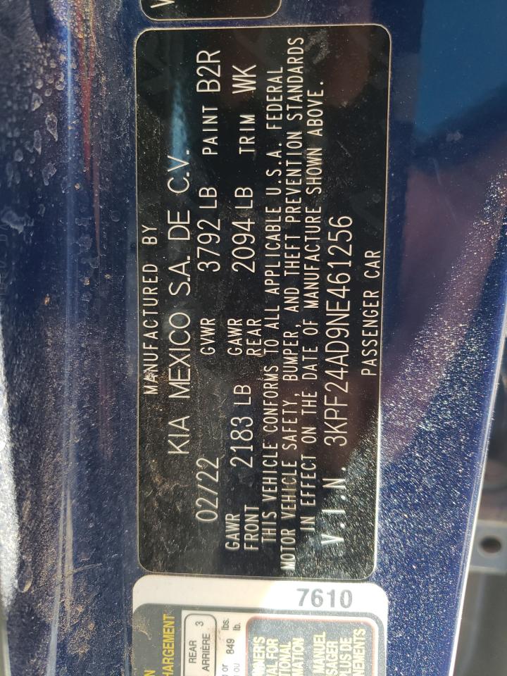 2022 Kia Forte Fe VIN: 3KPF24AD9NE461256 Lot: 60699144