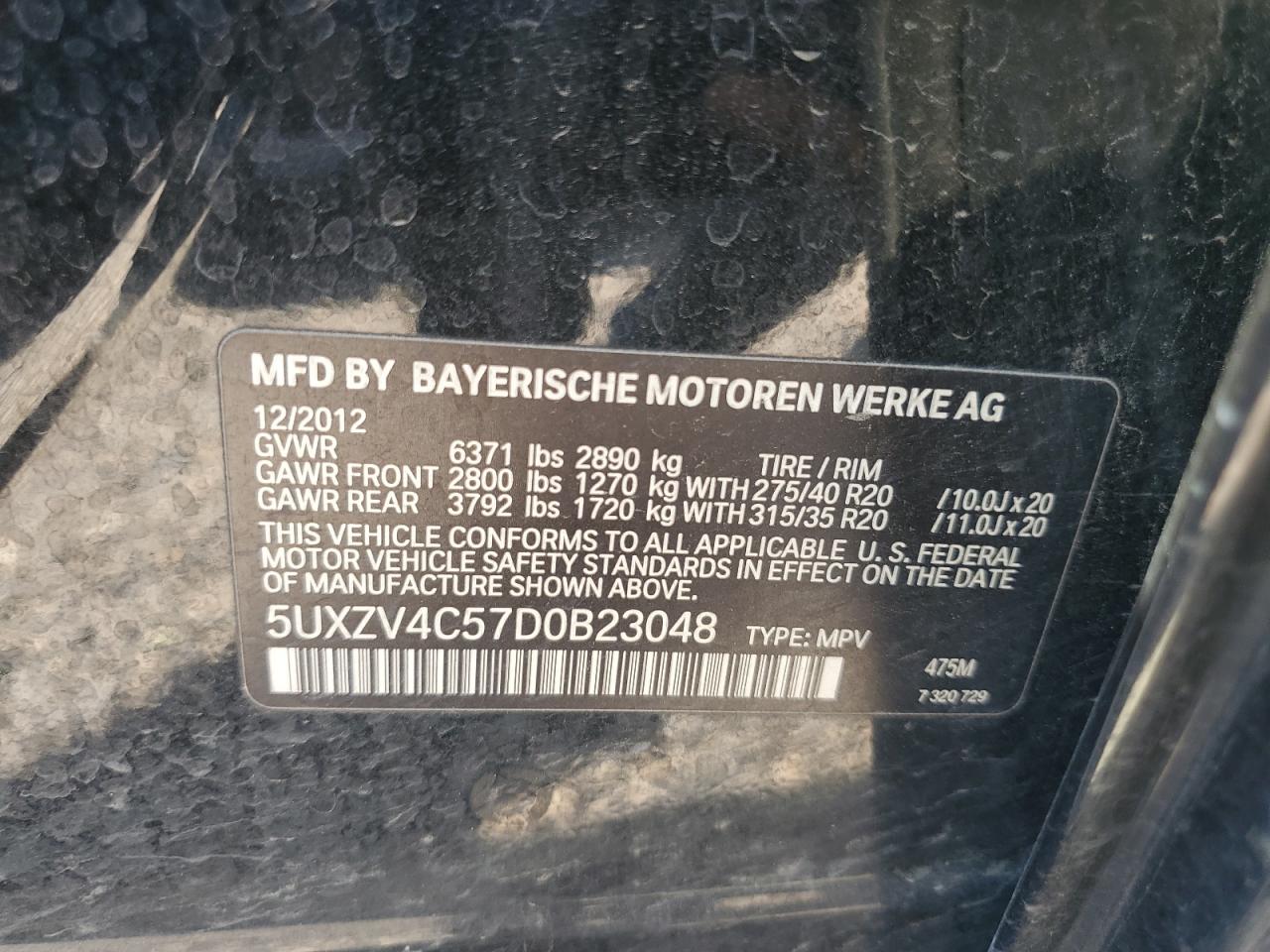 2013 BMW X5 xDrive35I VIN: 5UXZV4C57D0B23048 Lot: 64891264