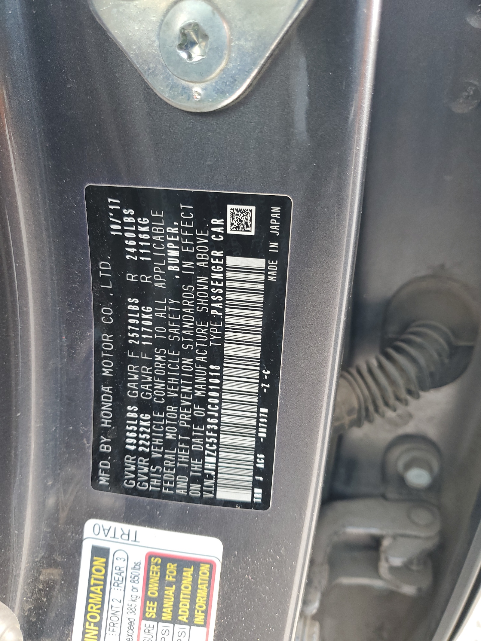 JHMZC5F36JC001018 2018 Honda Clarity Touring