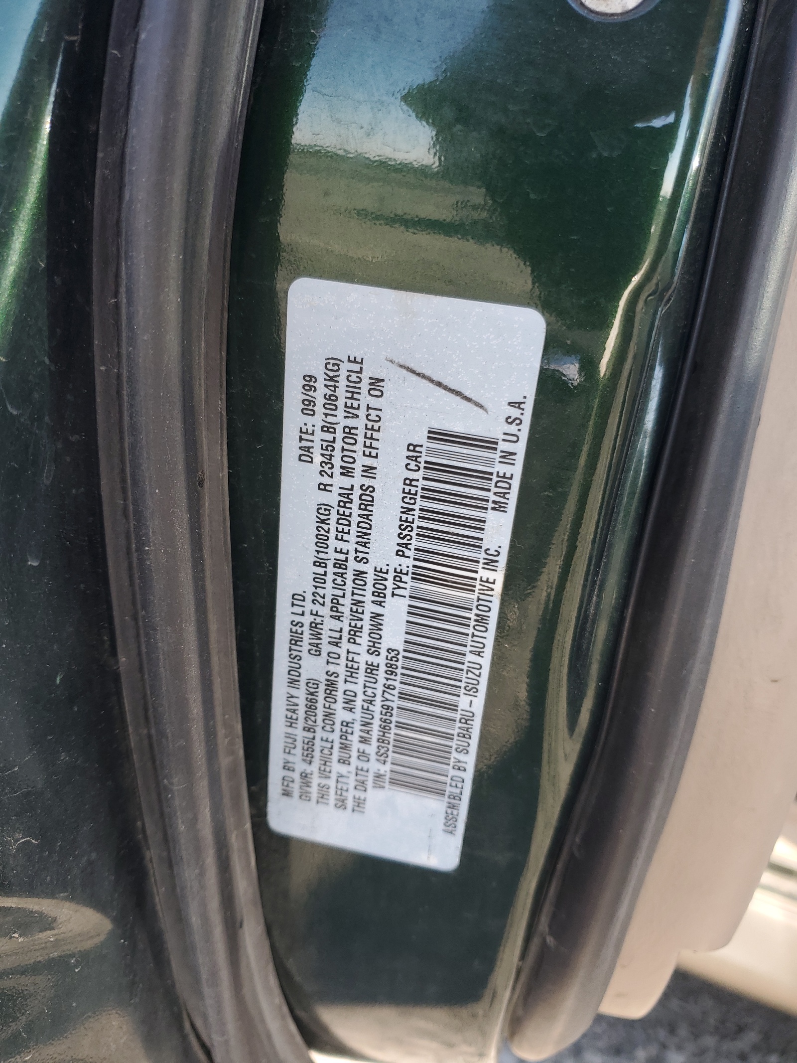 4S3BH6659Y7619853 2000 Subaru Legacy Outback