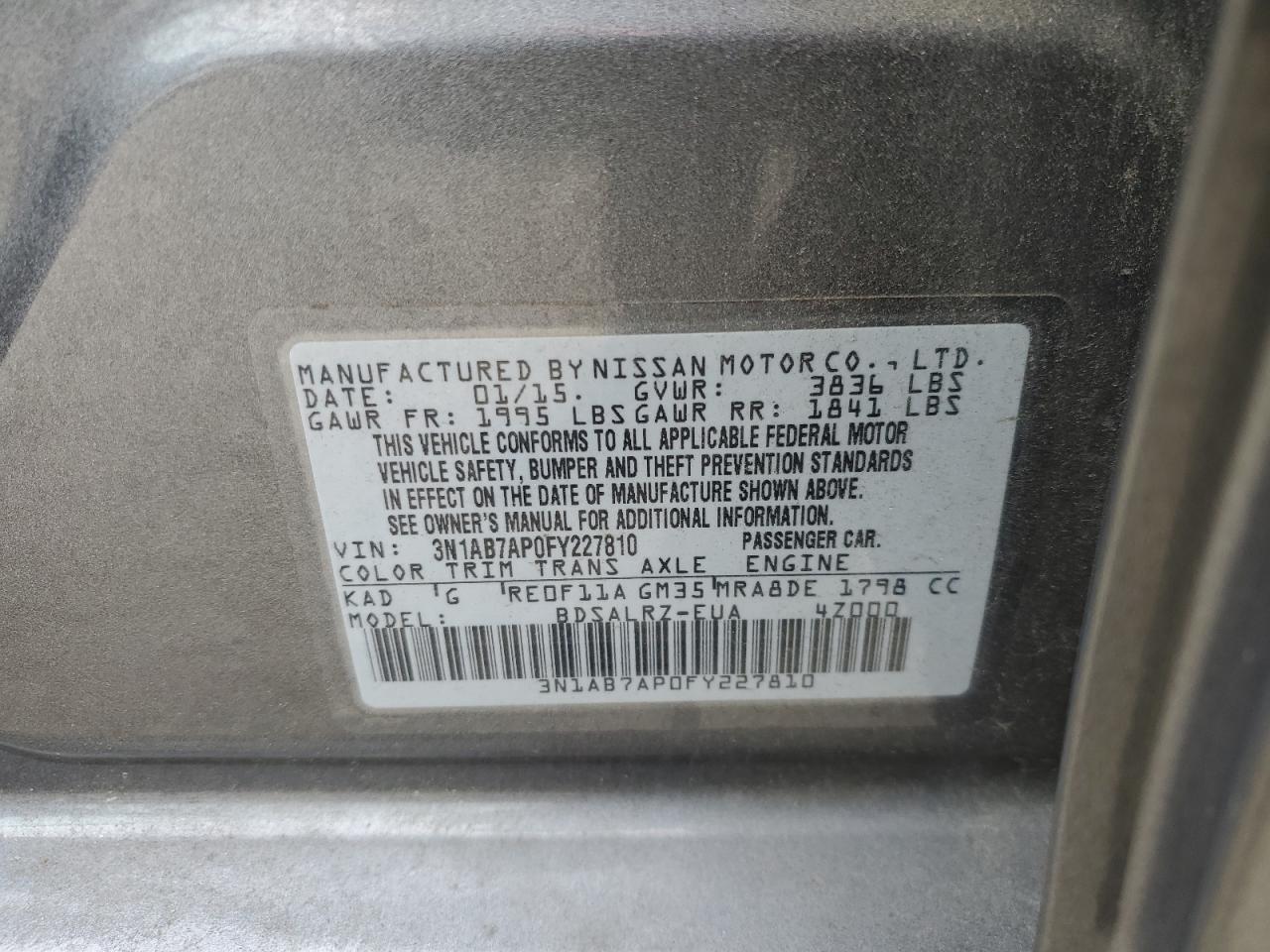 3N1AB7AP0FY227810 2015 Nissan Sentra S