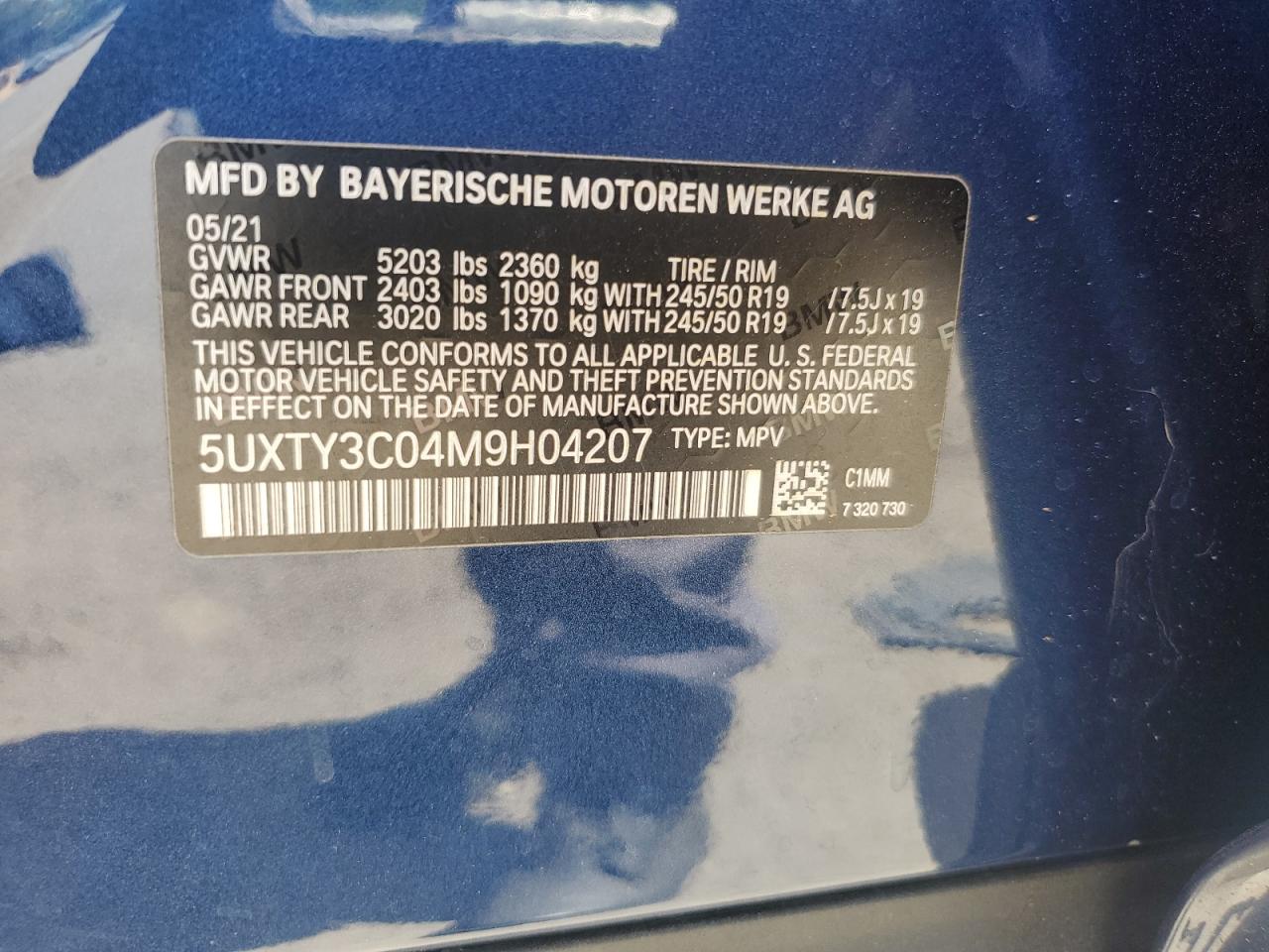 5UXTY3C04M9H04207 2021 BMW X3 Sdrive30I