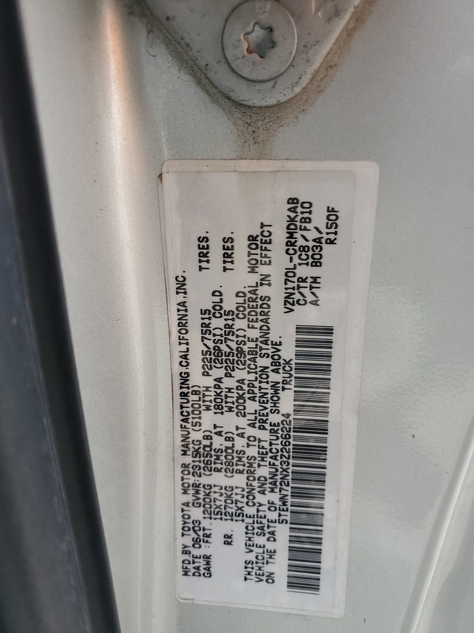 5TEWN72NX3Z266224 2003 Toyota Tacoma Xtracab