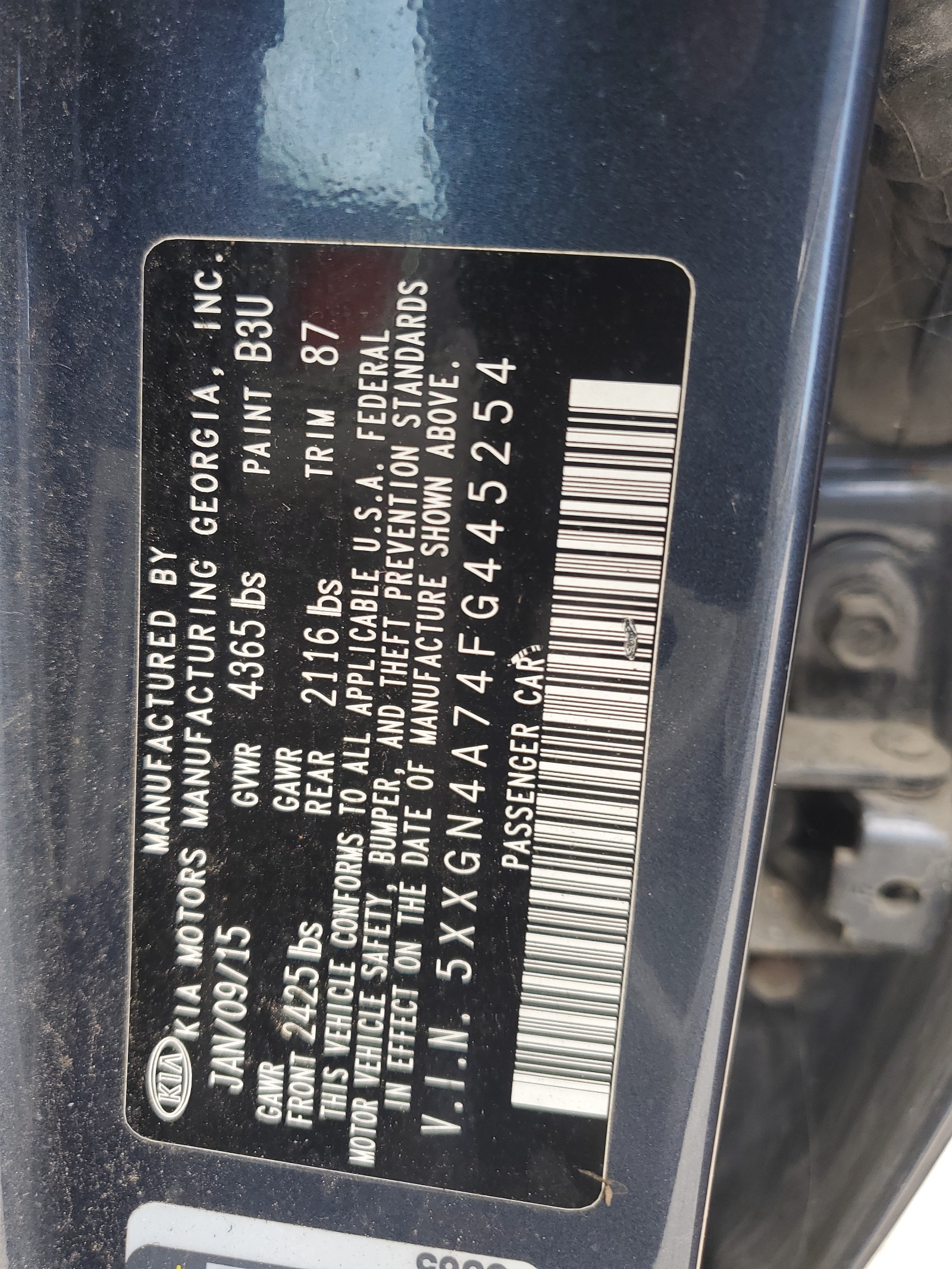 5XXGN4A74FG445254 2015 Kia Optima Ex