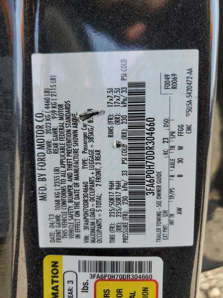 2013 Ford Fusion Se VIN: 3FA6P0H70DR304660 Lot: 62934404