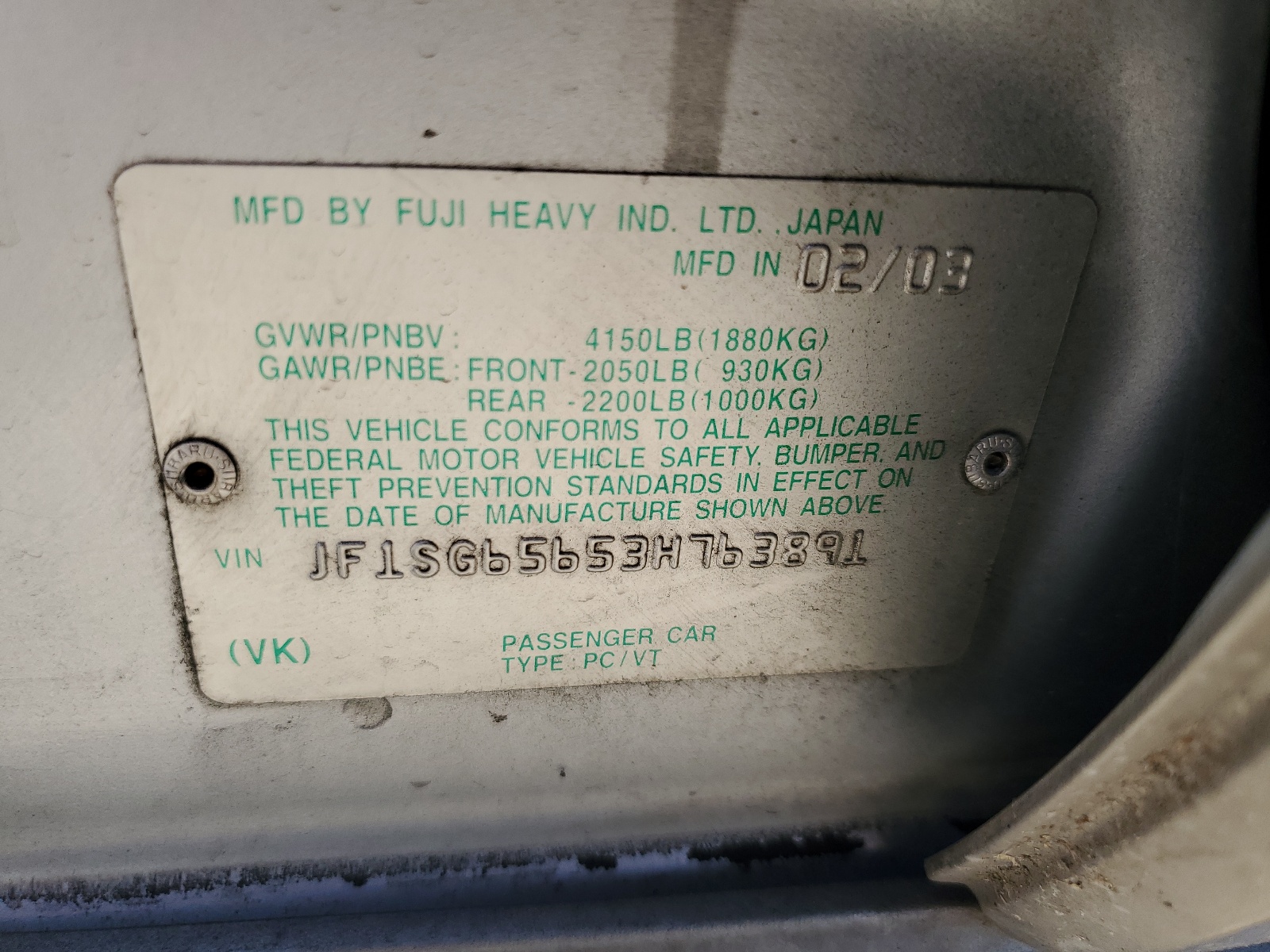 JF1SG65653H763891 2003 Subaru Forester 2.5Xs