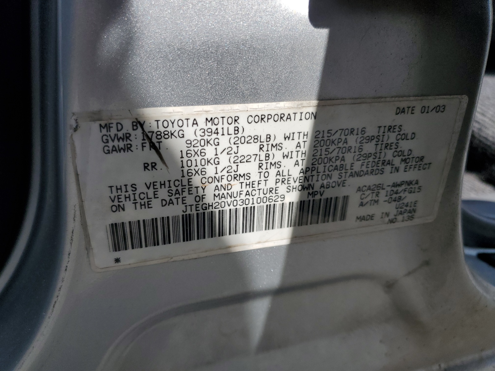 JTEGH20V030100629 2003 Toyota Rav4