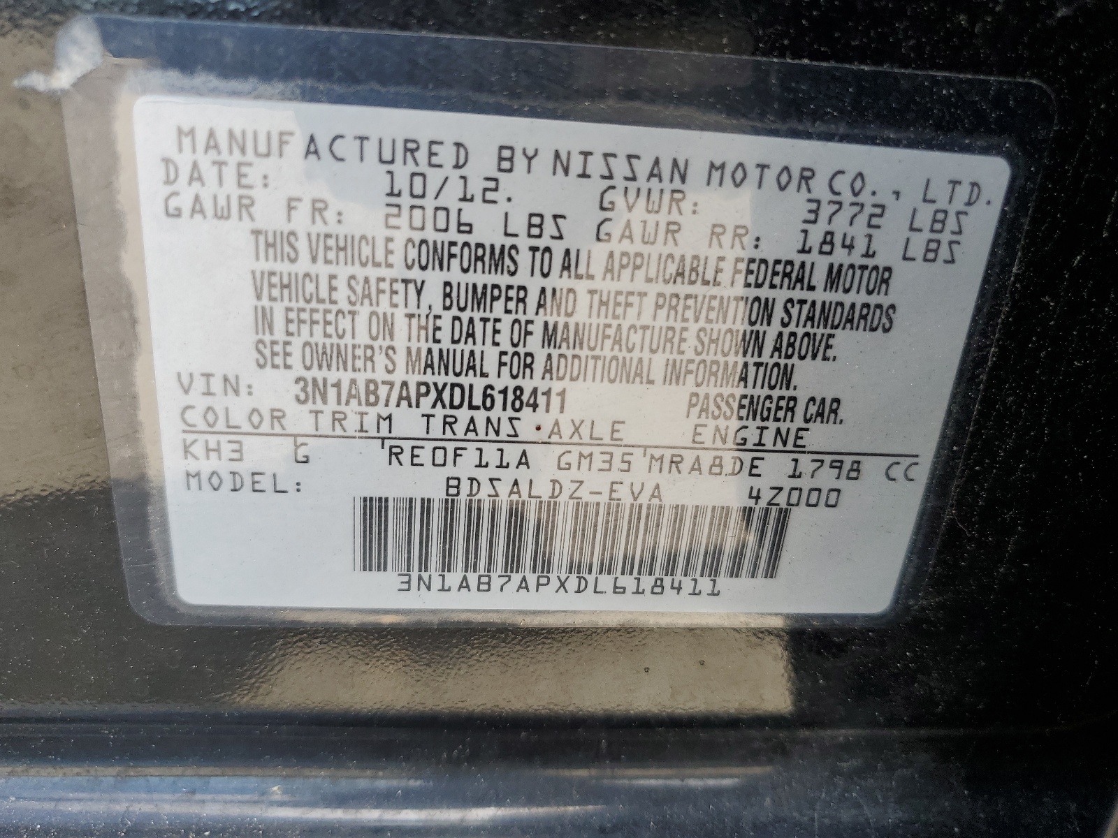 3N1AB7APXDL618411 2013 Nissan Sentra S