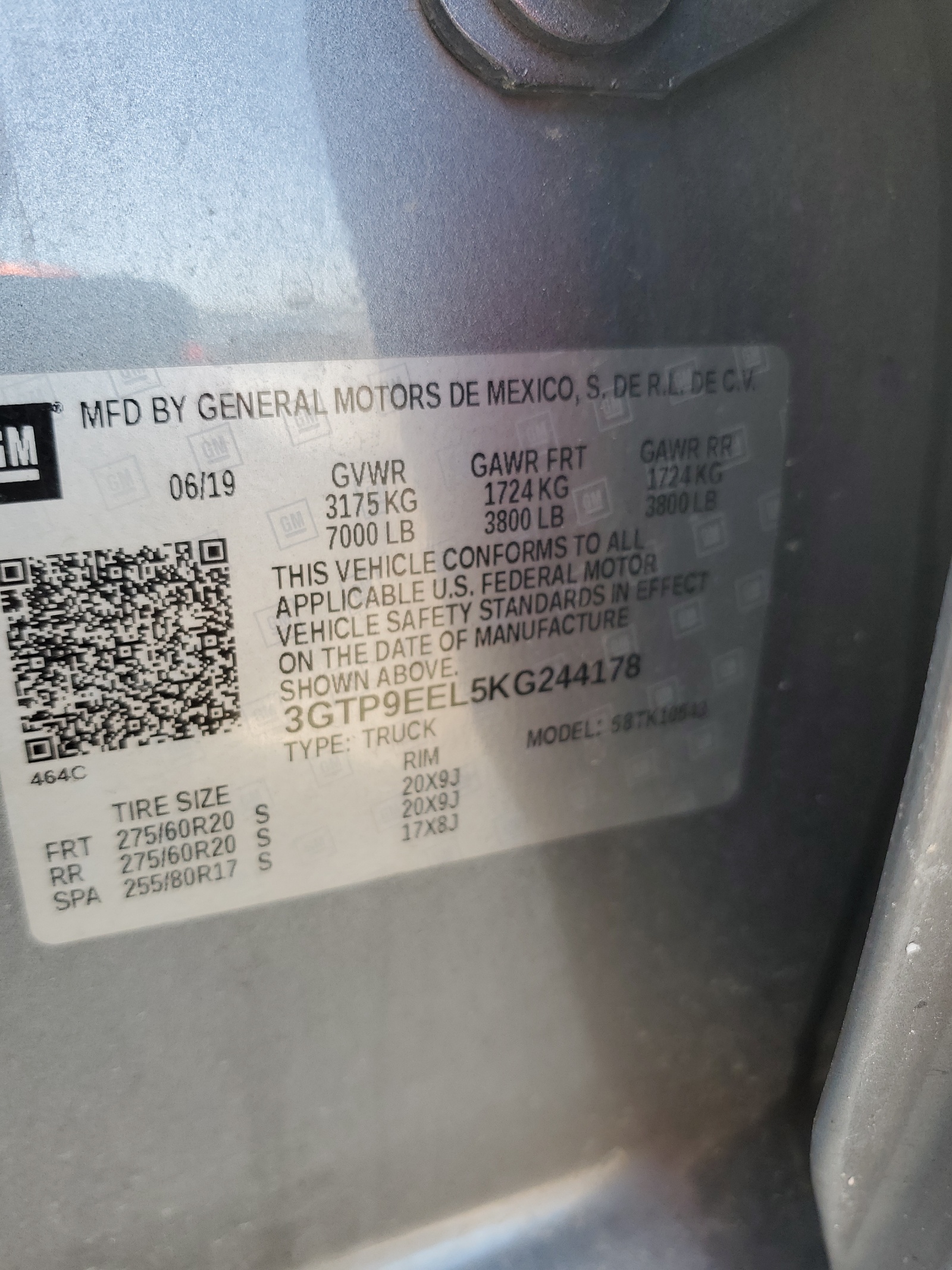 3GTP9EEL5KG244178 2019 GMC Sierra K1500 At4