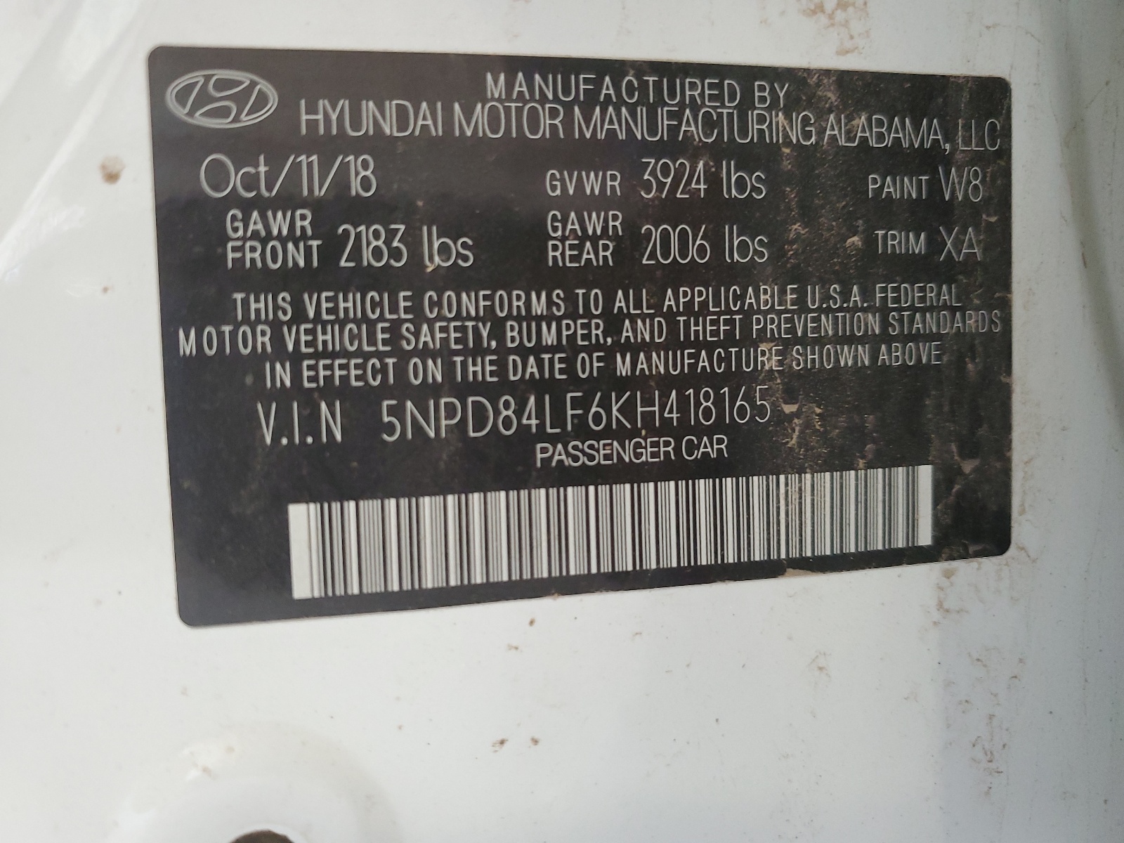 5NPD84LF6KH418165 2019 Hyundai Elantra Sel
