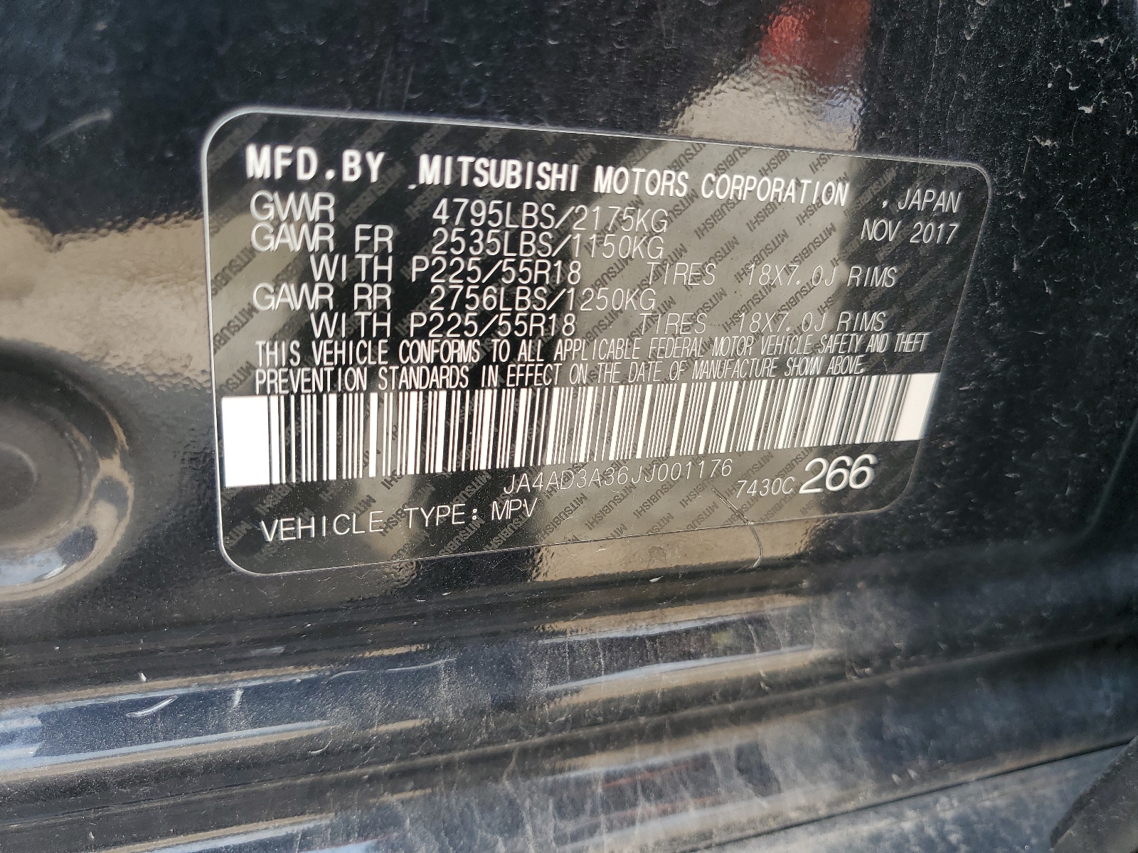 2018 Mitsubishi Outlander Se vin: JA4AD3A36JJ001176