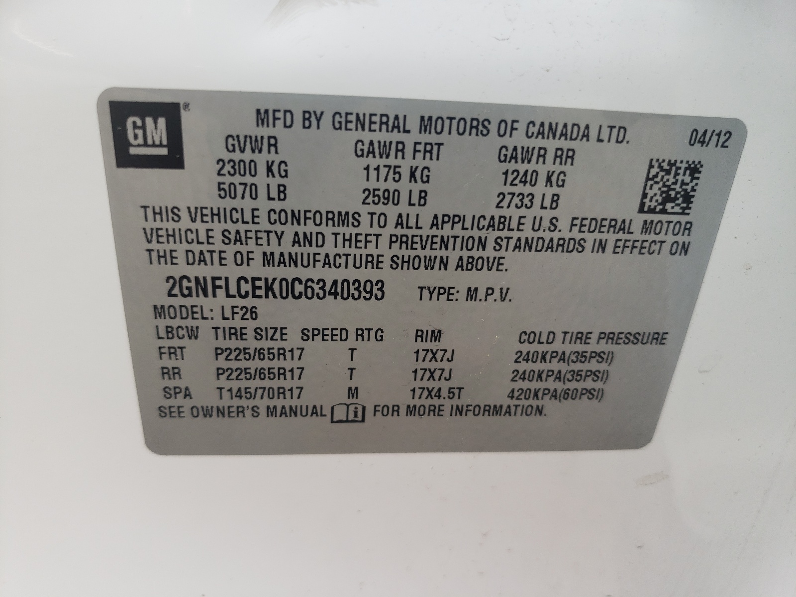 2012 Chevrolet Equinox Ls vin: 2GNFLCEK0C6340393