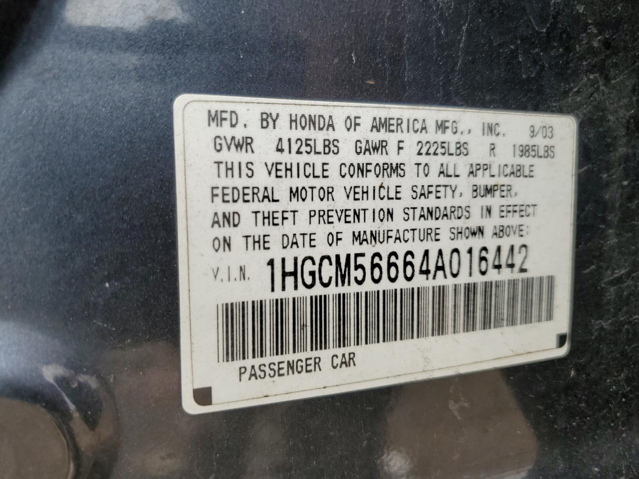 1HGCM56664A016442 2004 Honda Accord Ex