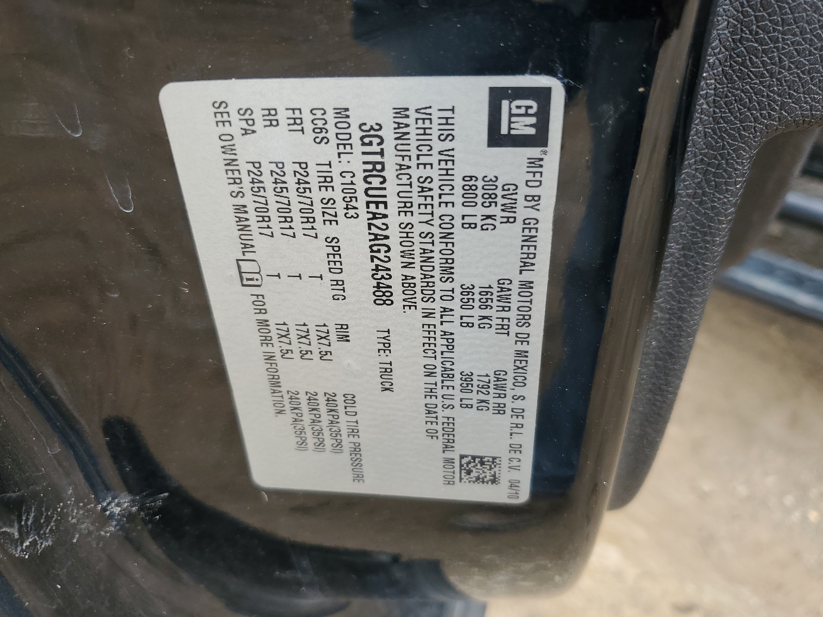 3GTRCUEA2AG243488 2010 GMC Sierra C1500 Sl