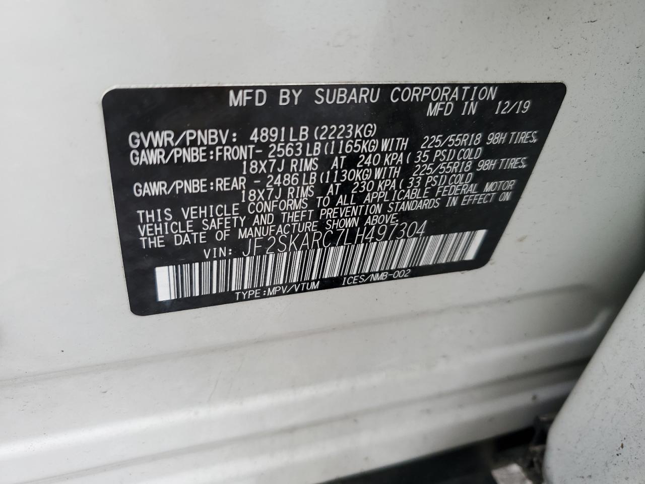 2020 Subaru Forester Sport VIN: JF2SKARC7LH497304 Lot: 64899644