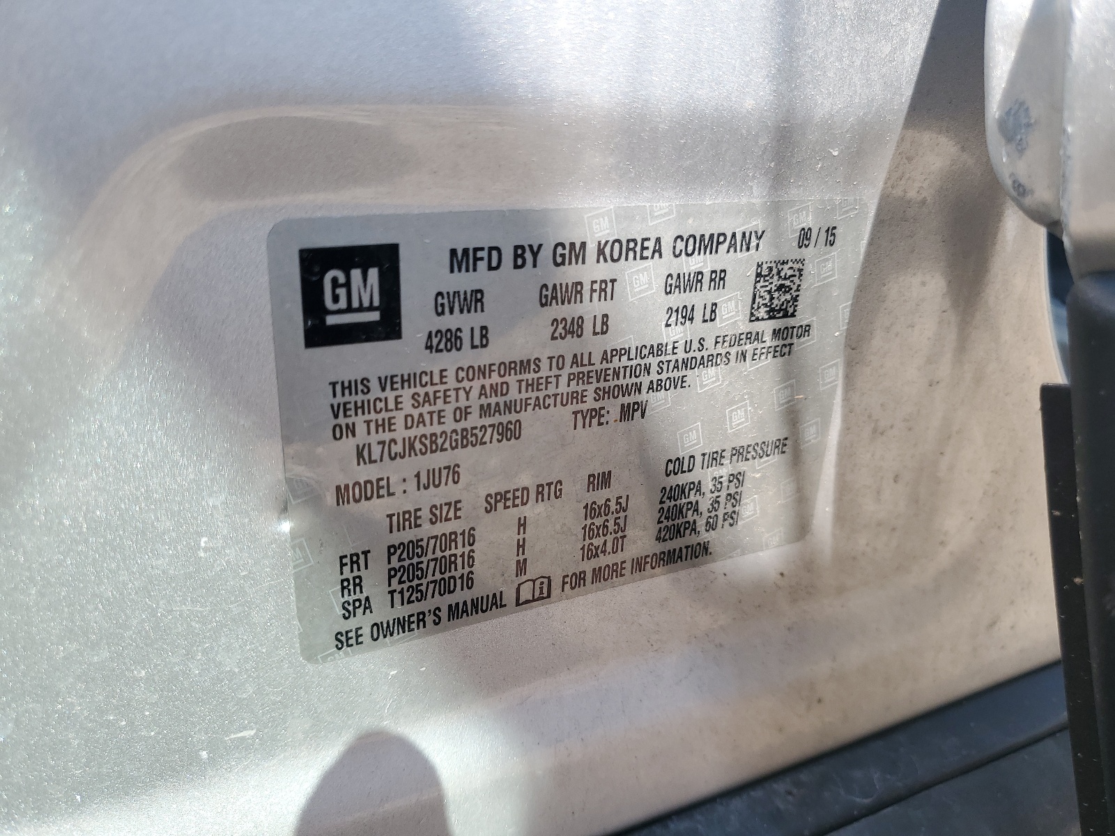 KL7CJKSB2GB527960 2016 Chevrolet Trax Ls