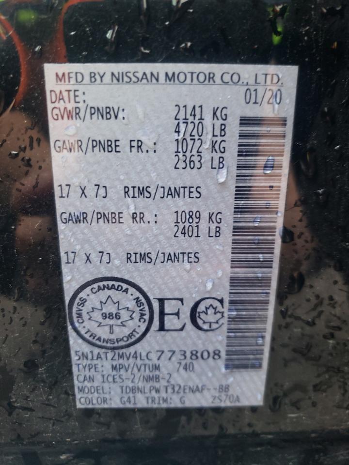 2020 Nissan Rogue S VIN: 5N1AT2MV4LC773808 Lot: 63082034